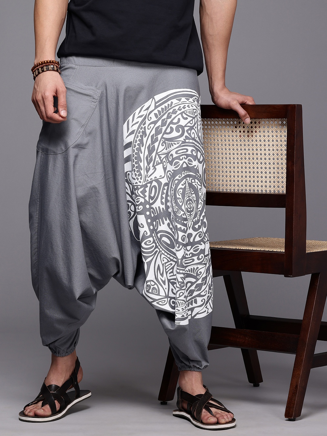 

The Veshti Company Printed Loose Fit Pure Cotton Harem Pants, Grey