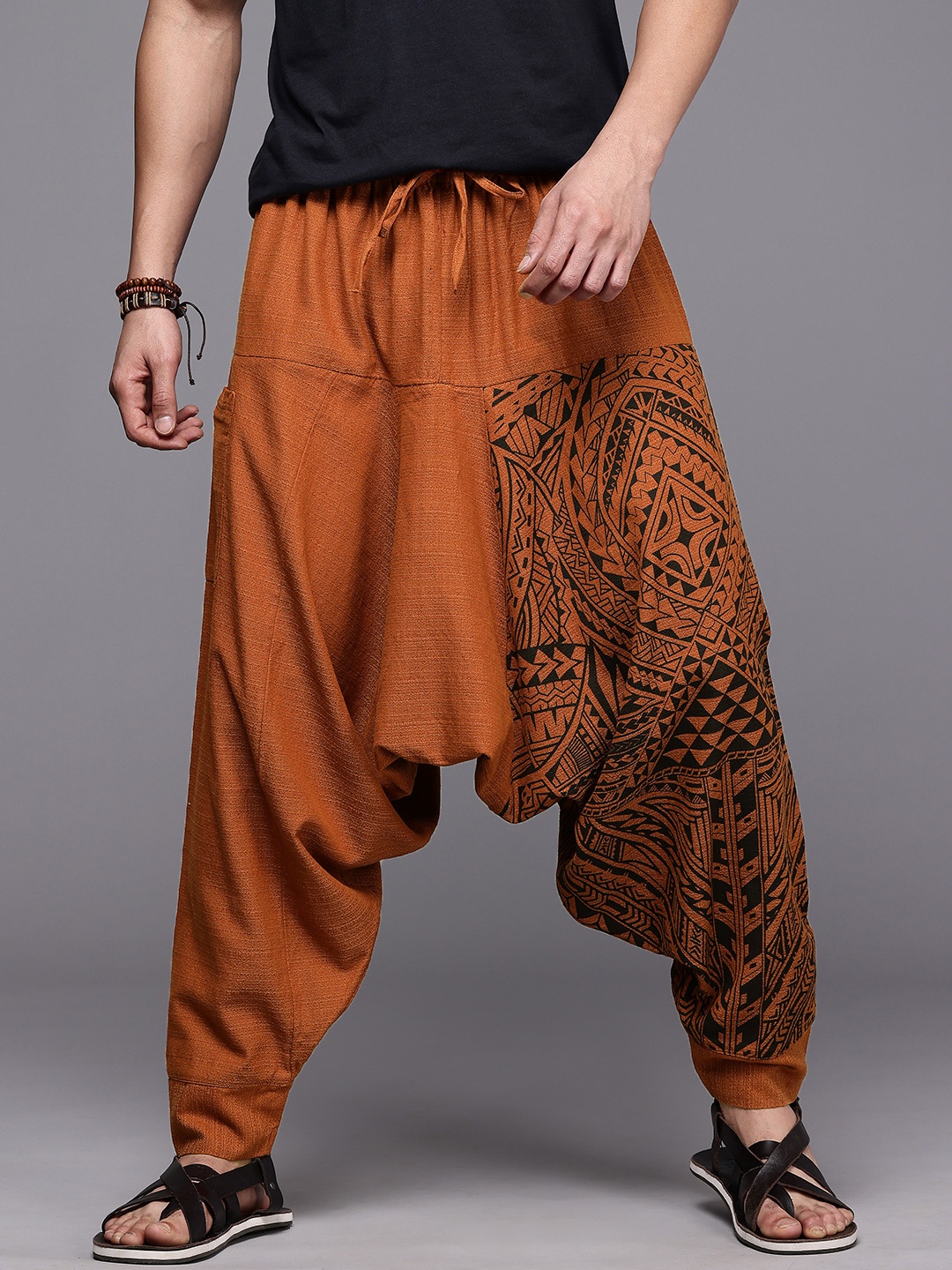 

The Veshti Company Printed Loose Fit Pure Cotton Harem Pants, Orange