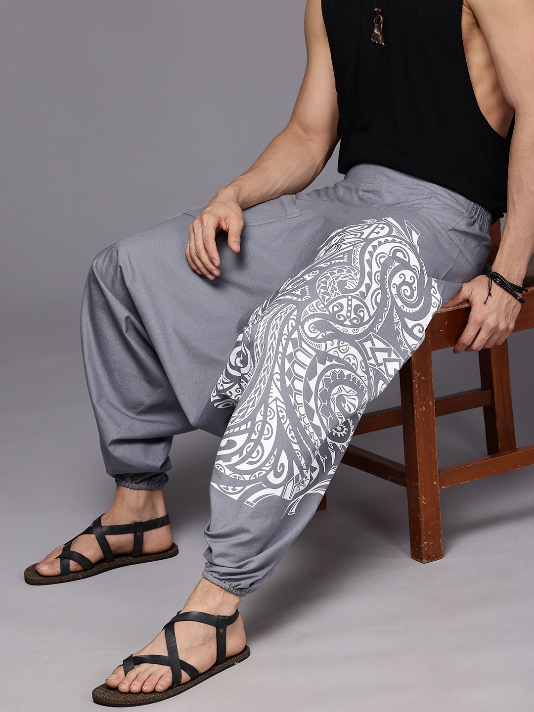 

The Veshti Company Printed Loose Fit Pure Cotton Harem Pants, Grey