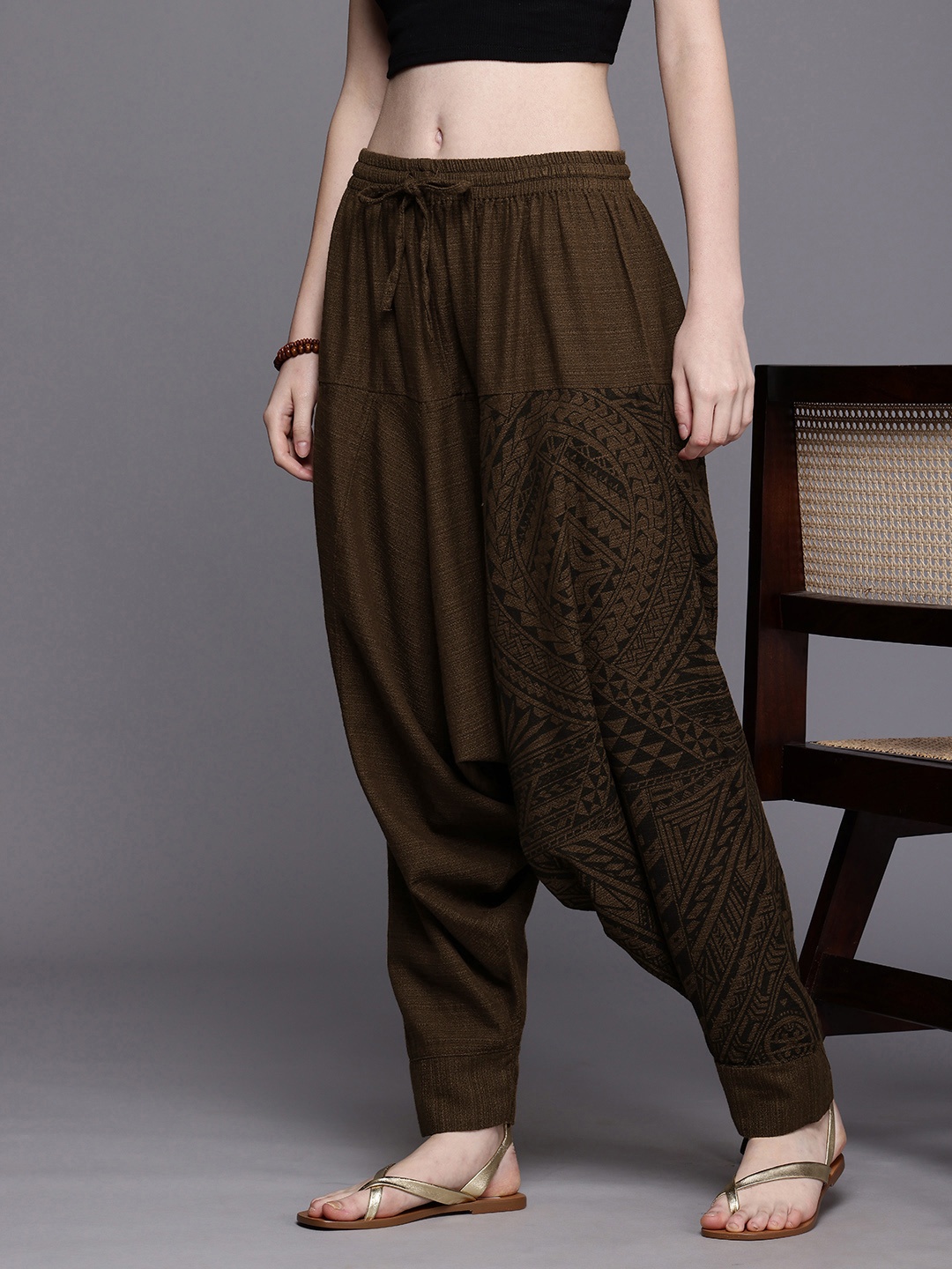 

The Veshti Company Printed Loose Fit Pure Cotton Harem Pants, Brown