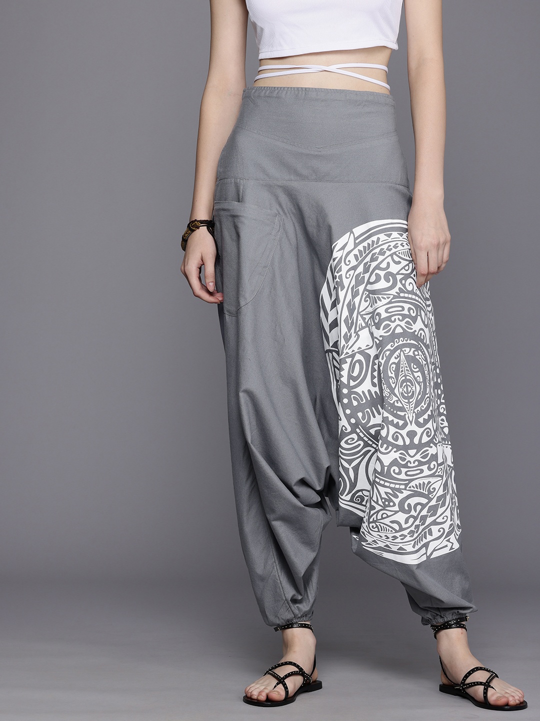 

The Veshti Company Printed Loose Fit Pure Cotton Harem Pants, Grey