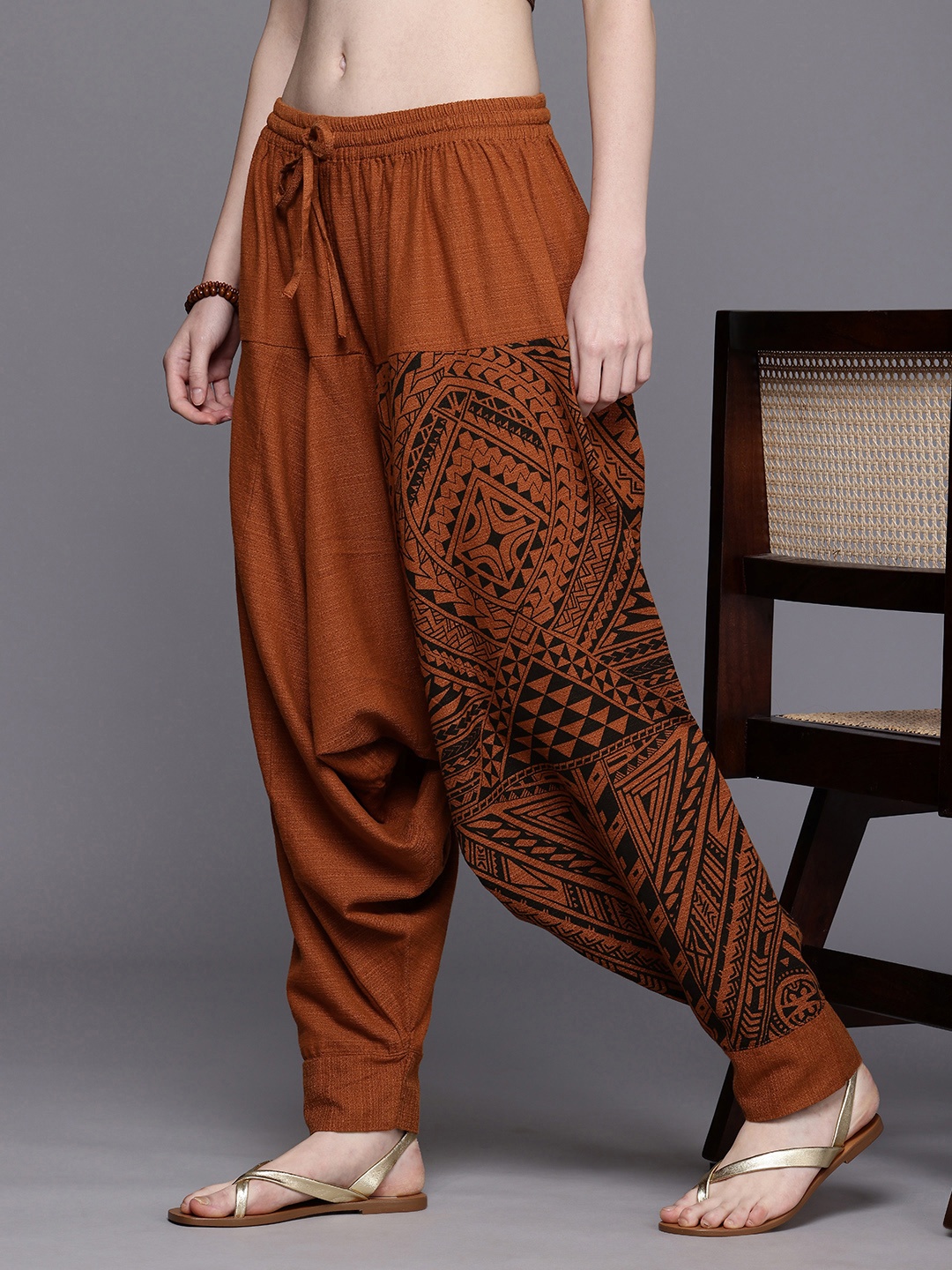 

The Veshti Company Printed Loose Fit Pure Cotton Harem Pants, Orange