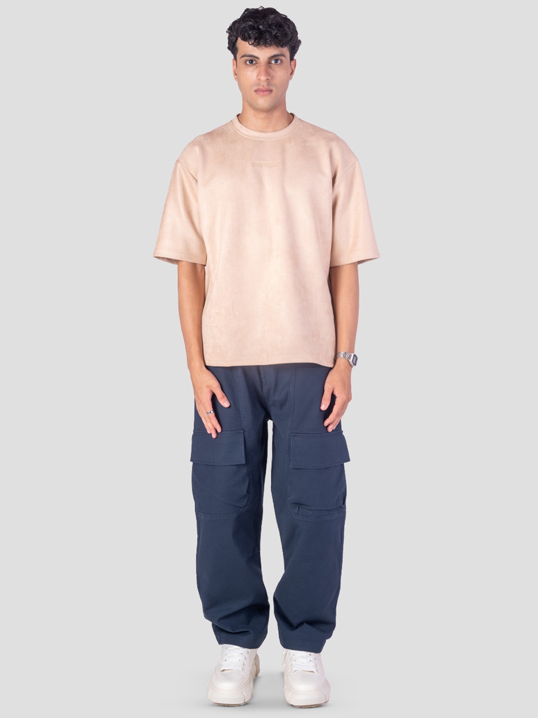 

HOP HEAD Unisex Solid Round Neck Relaxed Fit T-Shirt, Beige