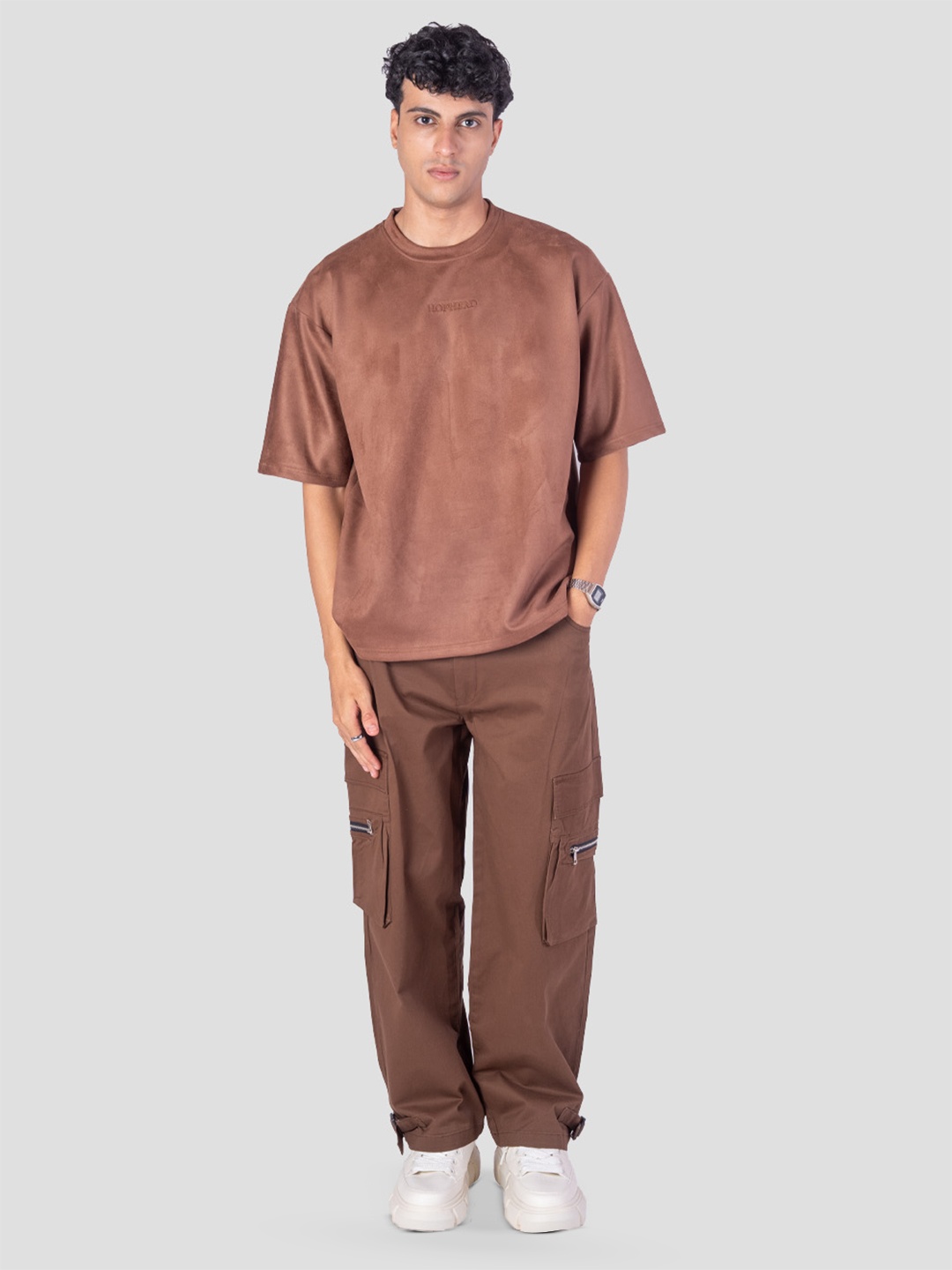 

HOP HEAD Unisex Solid Round Neck Relaxed Fit T-Shirt, Brown