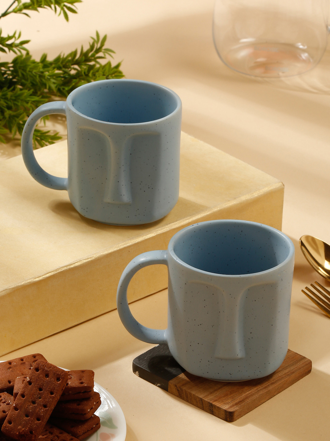 

Arrabi Blue 2 Pieces Textured Stoneware Matte Mugs 420 ml Each