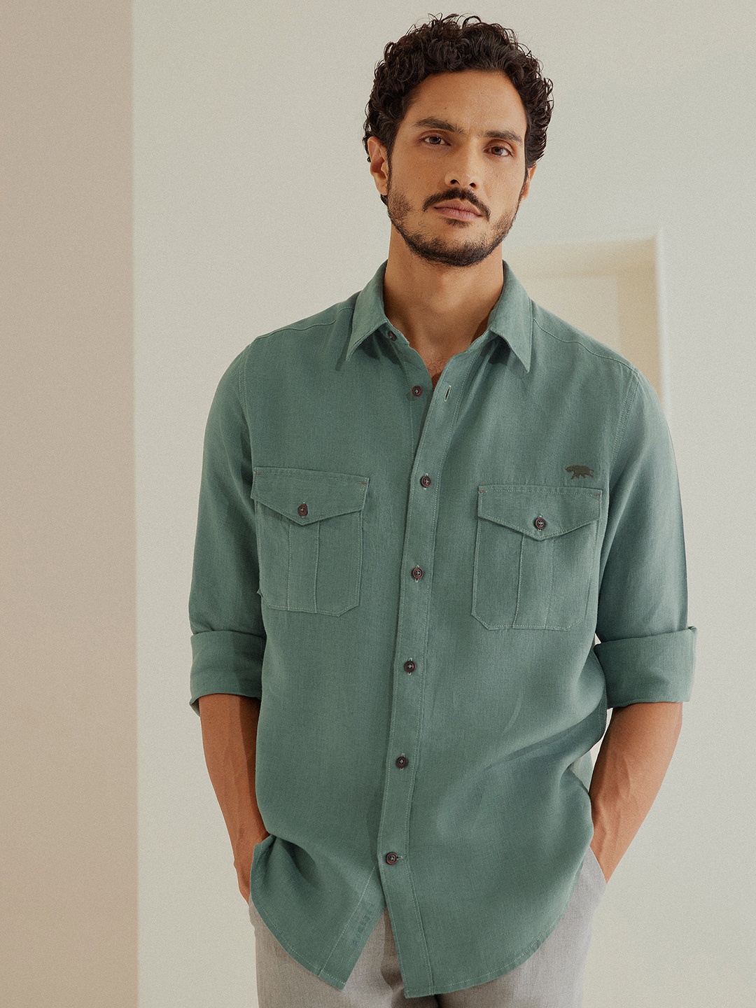 

Andamen Casual Men Solid Spread Collar Casual Shirt, Green