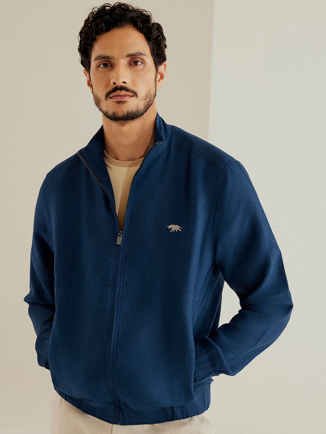 

Andamen Rise Men Solid Bomber Jacket With Zip Closure, Navy blue