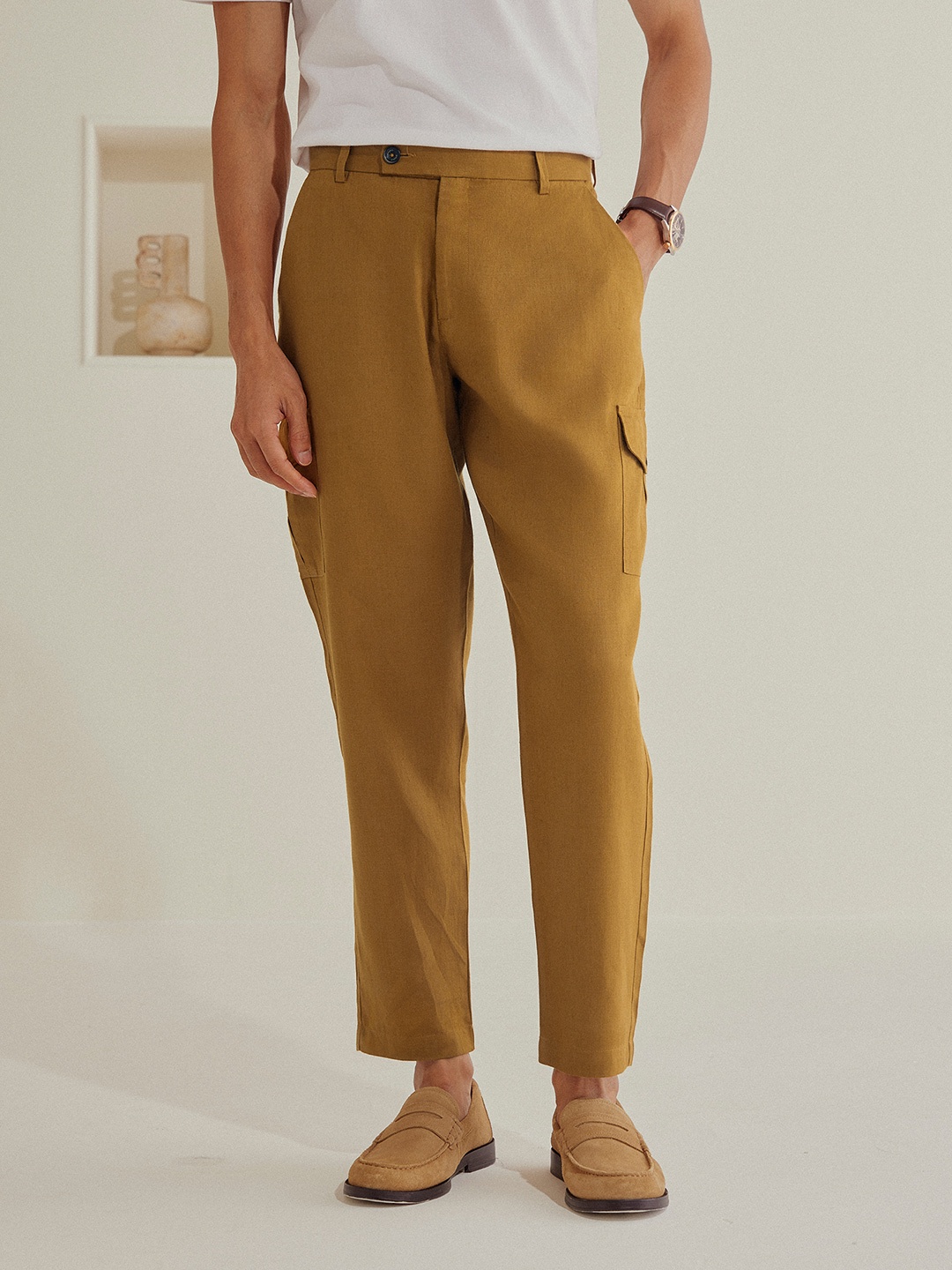 

Andamen Casual Men Solid Twill Linen Trouser, Brown