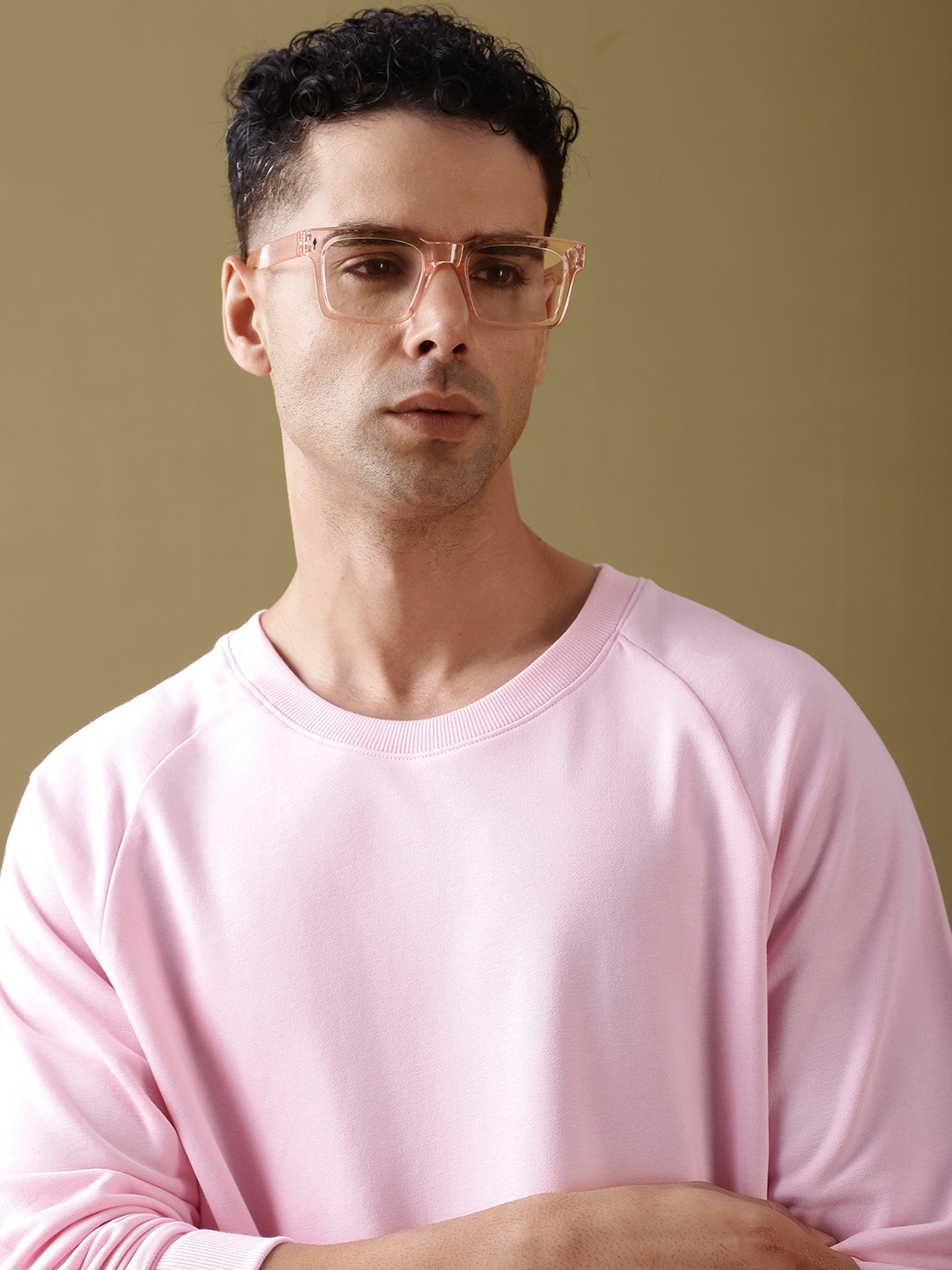 

DILLINGER Men Oversized Ultra Soft Drapey Cotton Long Sleeve Crew Raglan T-Shirt, Pink