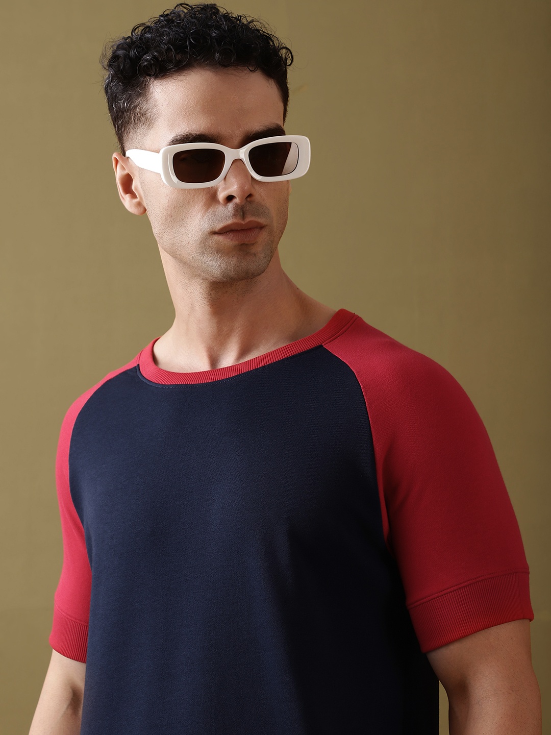 

DILLINGER Men Colourblocked Ultra Soft Drapey Cotton Raglan T-Shirt, Navy blue