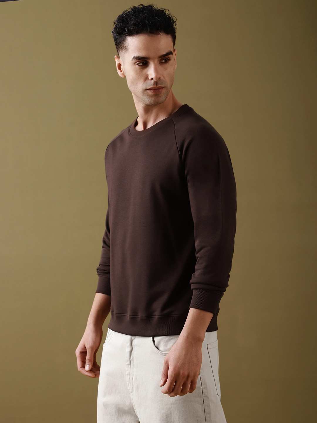 

DILLINGER Men Solid Ultra Soft Drapey Cotton Raglan T-Shirt, Brown