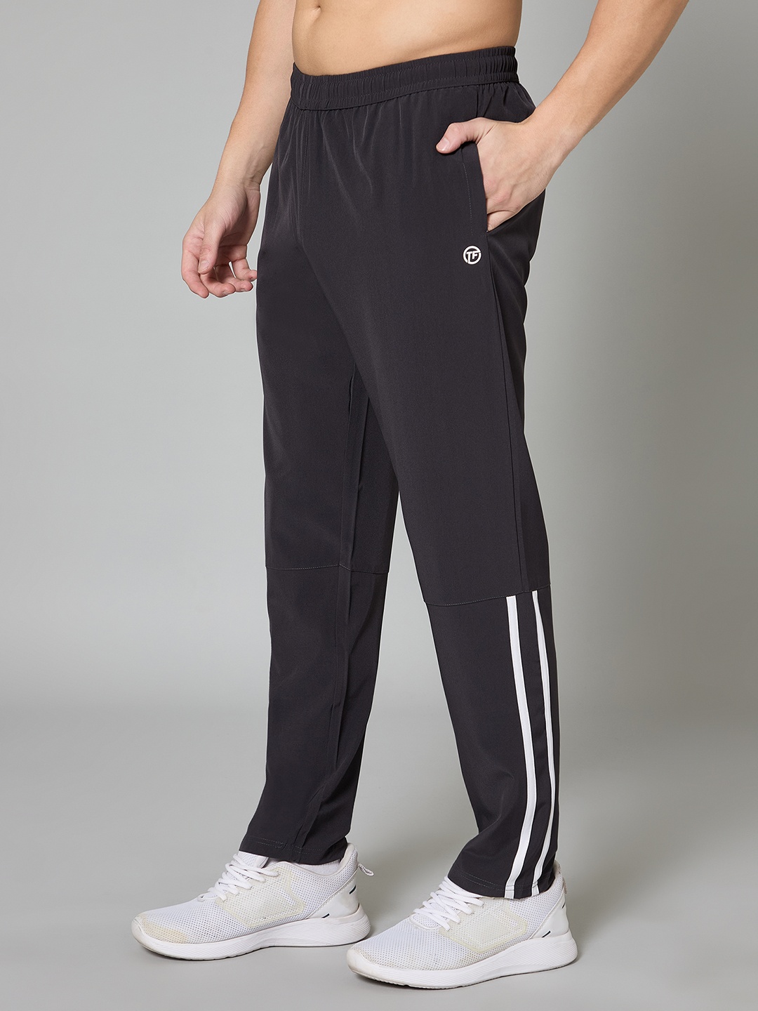 

TURNFIT Men Regular Fit Running Track Pants With Zipper Pocket, Charcoal