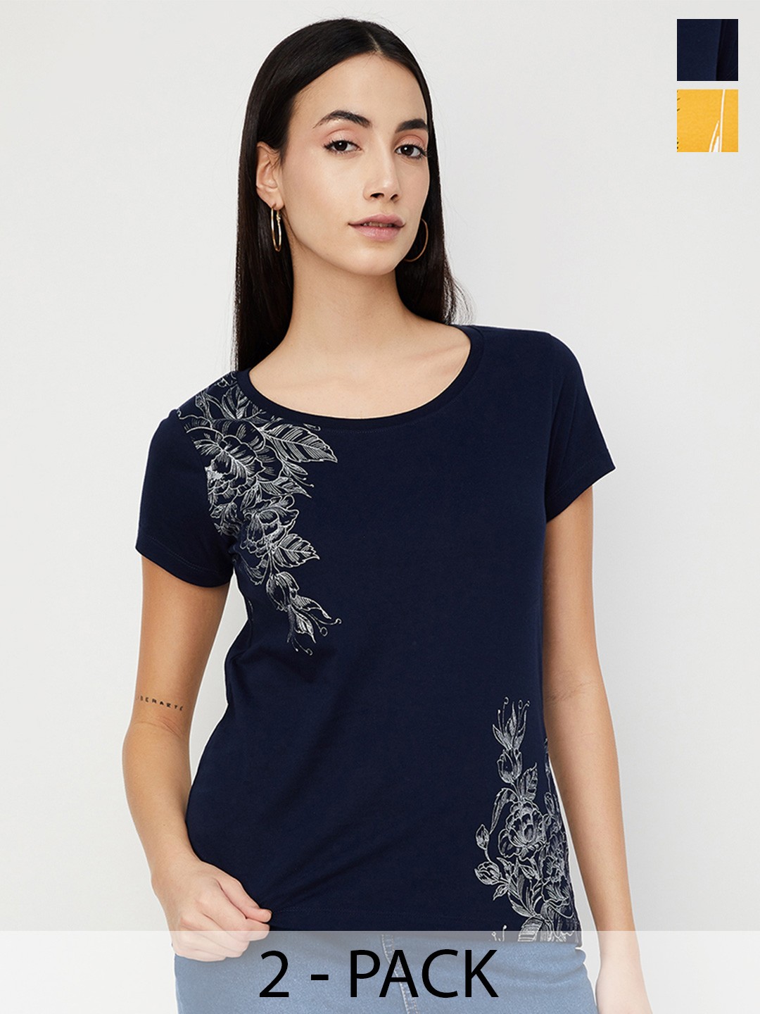 

max Women Pack of 2 - Graphic Printed T-shirt, Yellow
