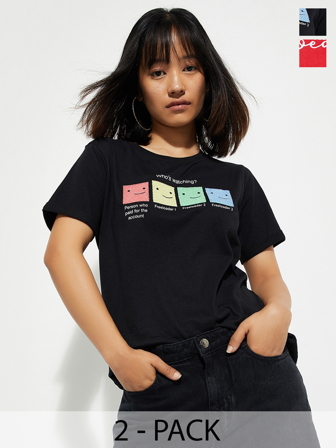 

Max Urb_N Women Typographic Printed T-Shirt - Pack of 2, Red