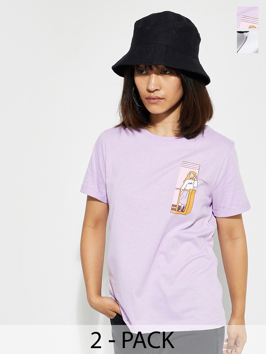 

Max Urb_N Women Typographic Printed T-Shirt - Pack of 2, Purple