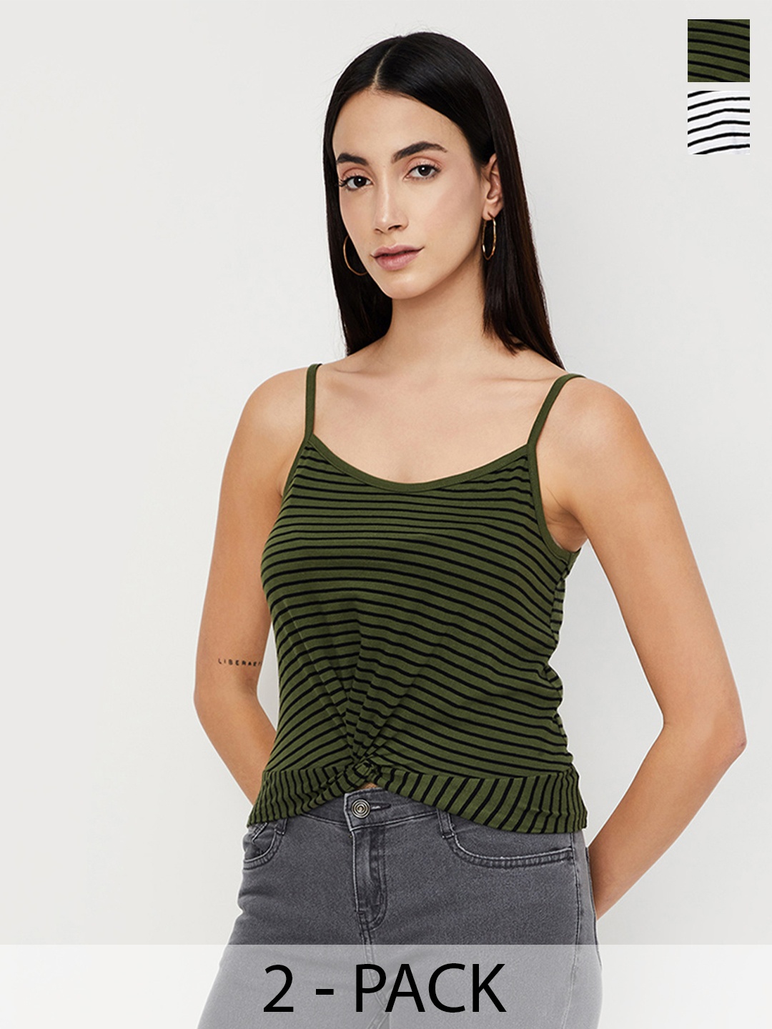 

max Women Pack of 2 - Striped Top, Olive