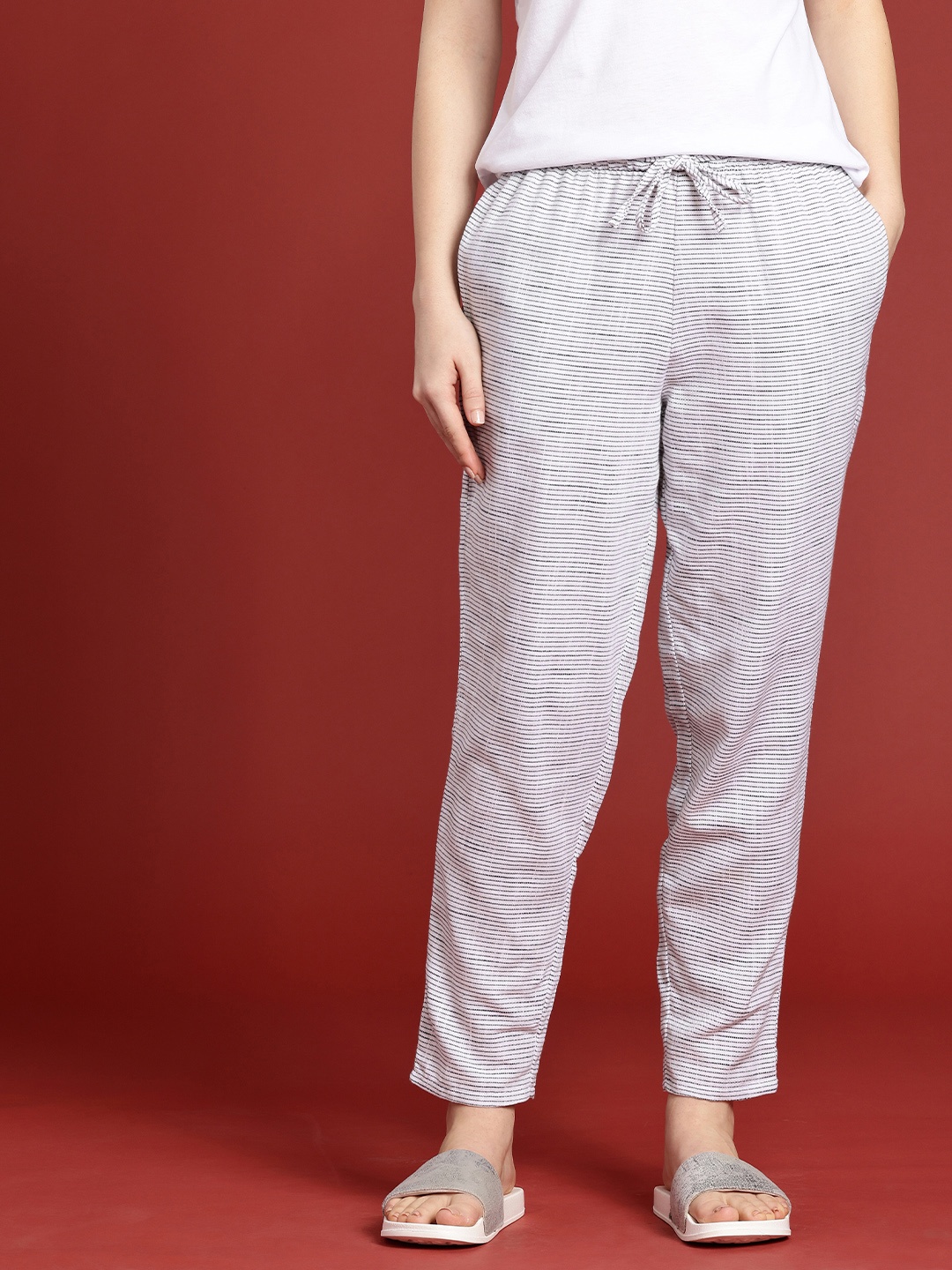 

Bareblow Striped Slim Fit Lounge Pants, White