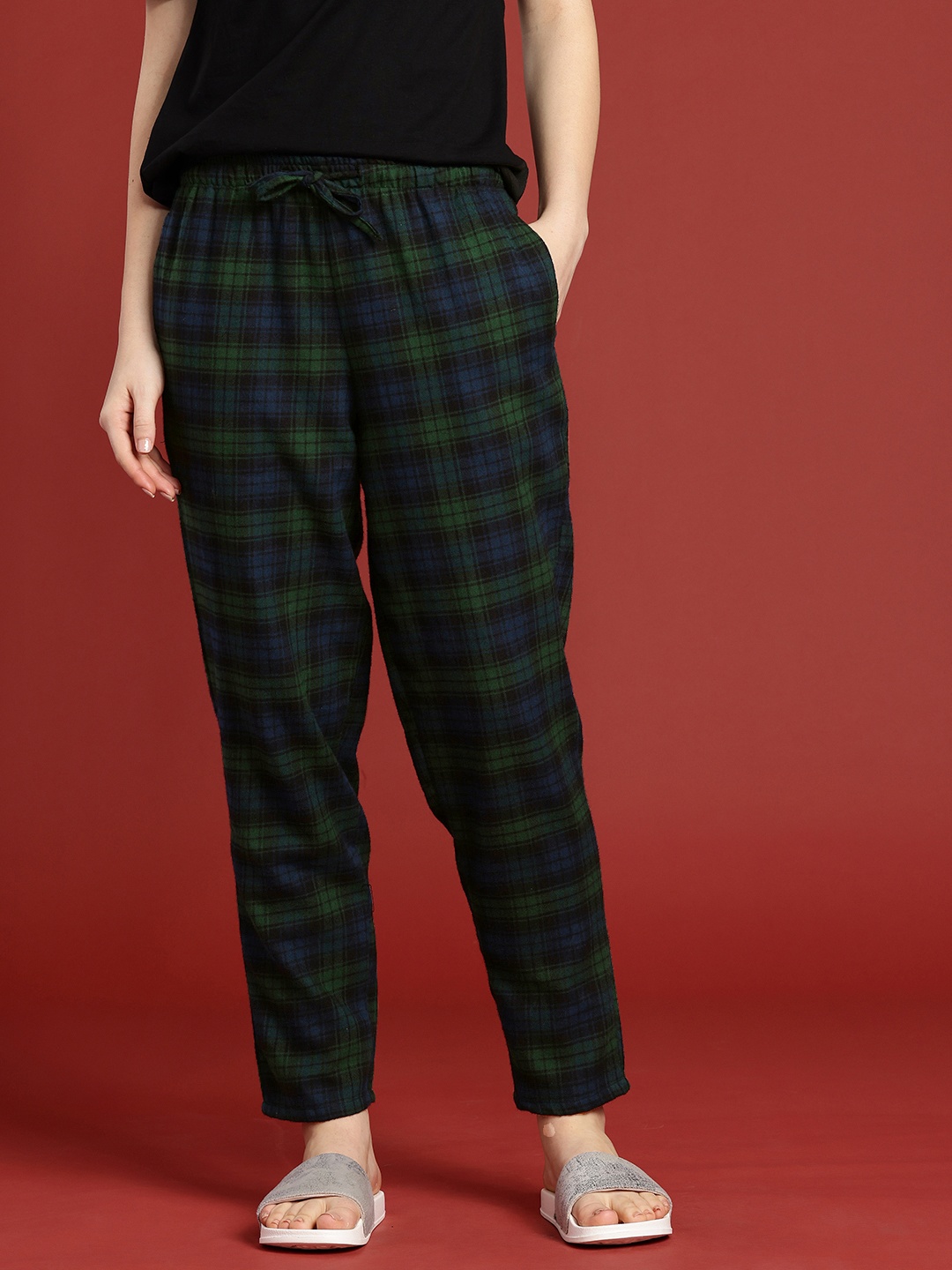 

Bareblow Checked Slim Fit Lounge Pants, Green