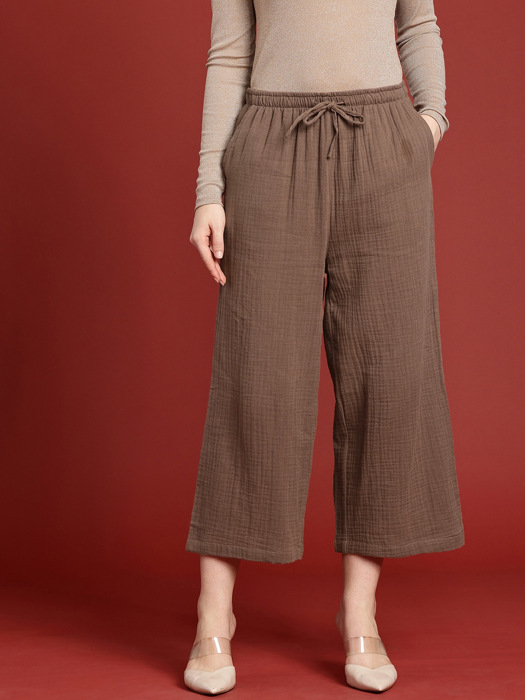 

Bareblow Wide Leg Cropped Palazzos, Brown