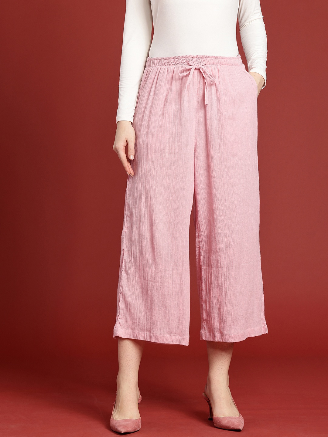 

Bareblow Wide Leg Cropped Palazzos, Pink