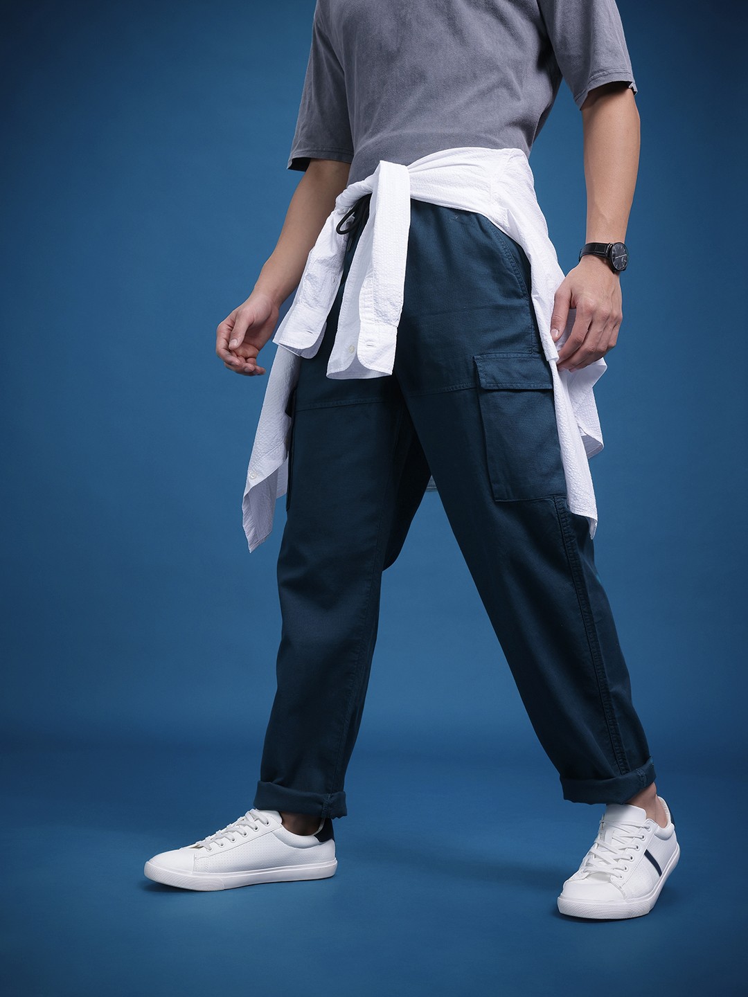 

The Roadster Life Co. Men Cotton Relaxed Fit Cargos, Navy blue