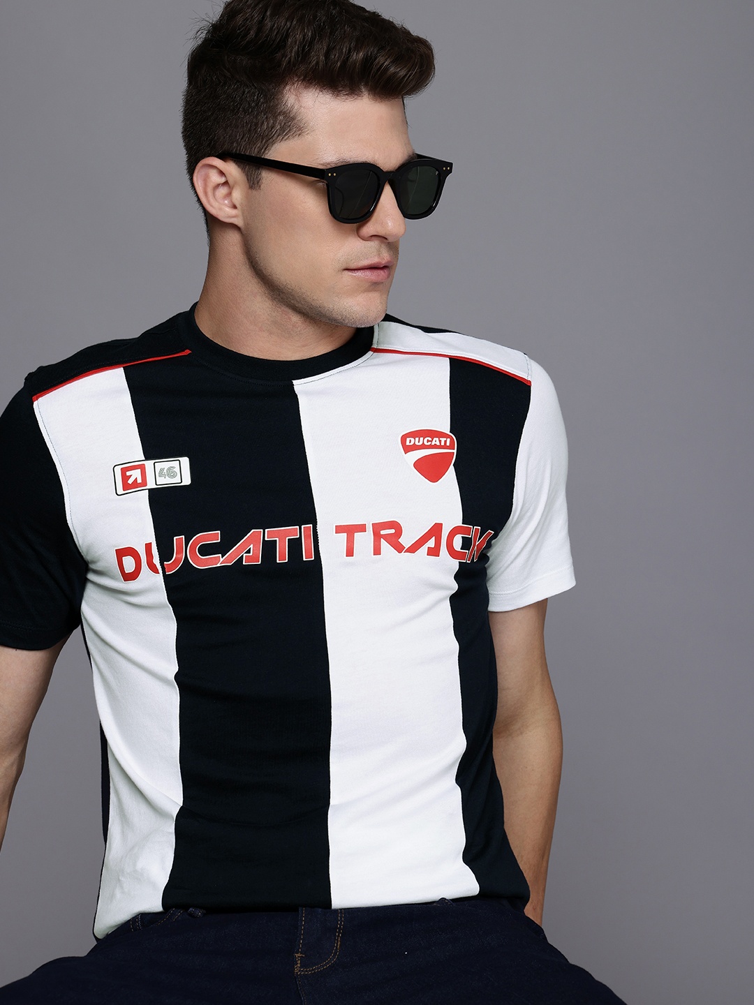 

Ducati Striped Pure Cotton Casual T-shirt, Black
