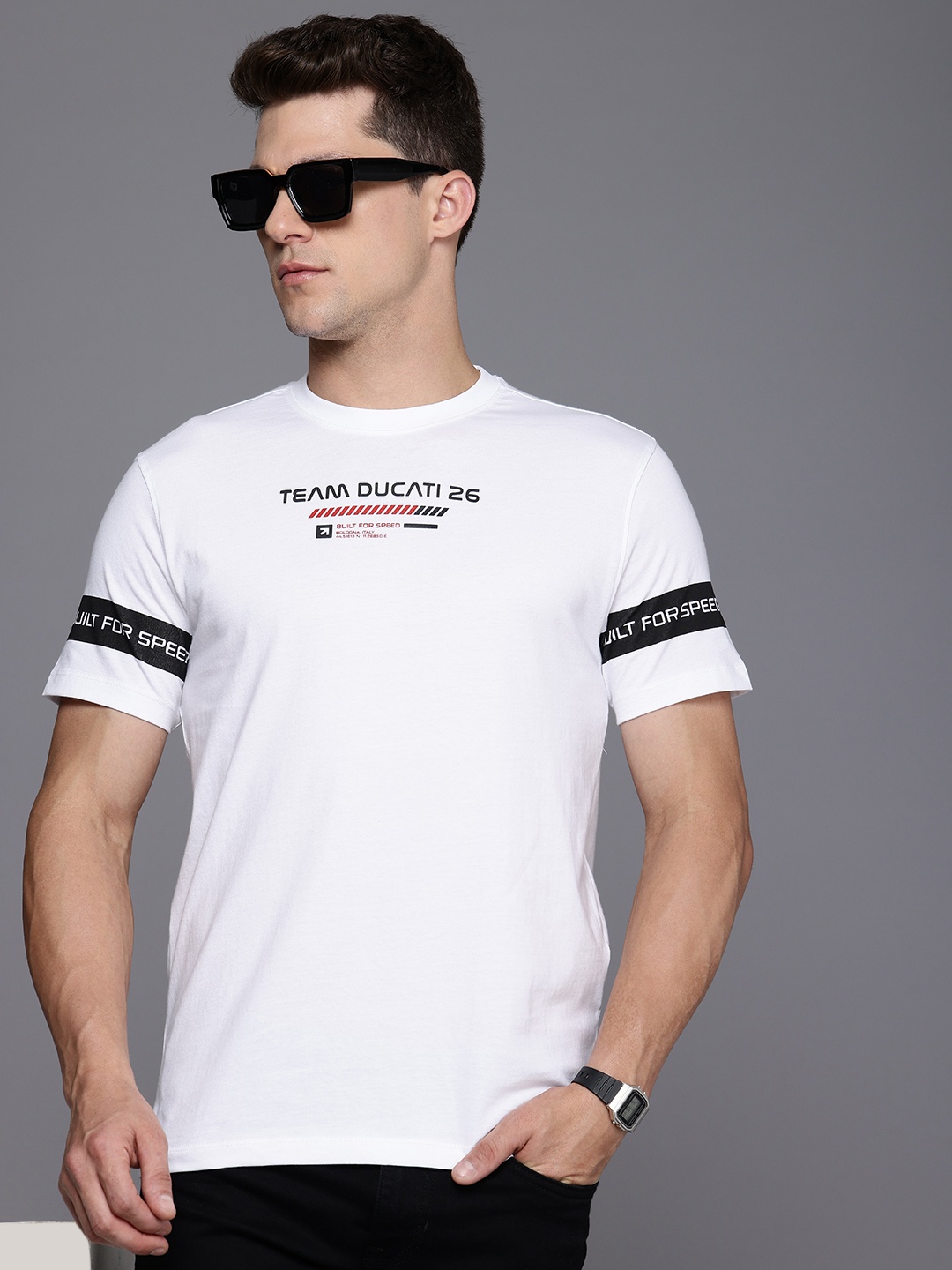 

Ducati Typography Printed Pure Cotton T-shirt, White