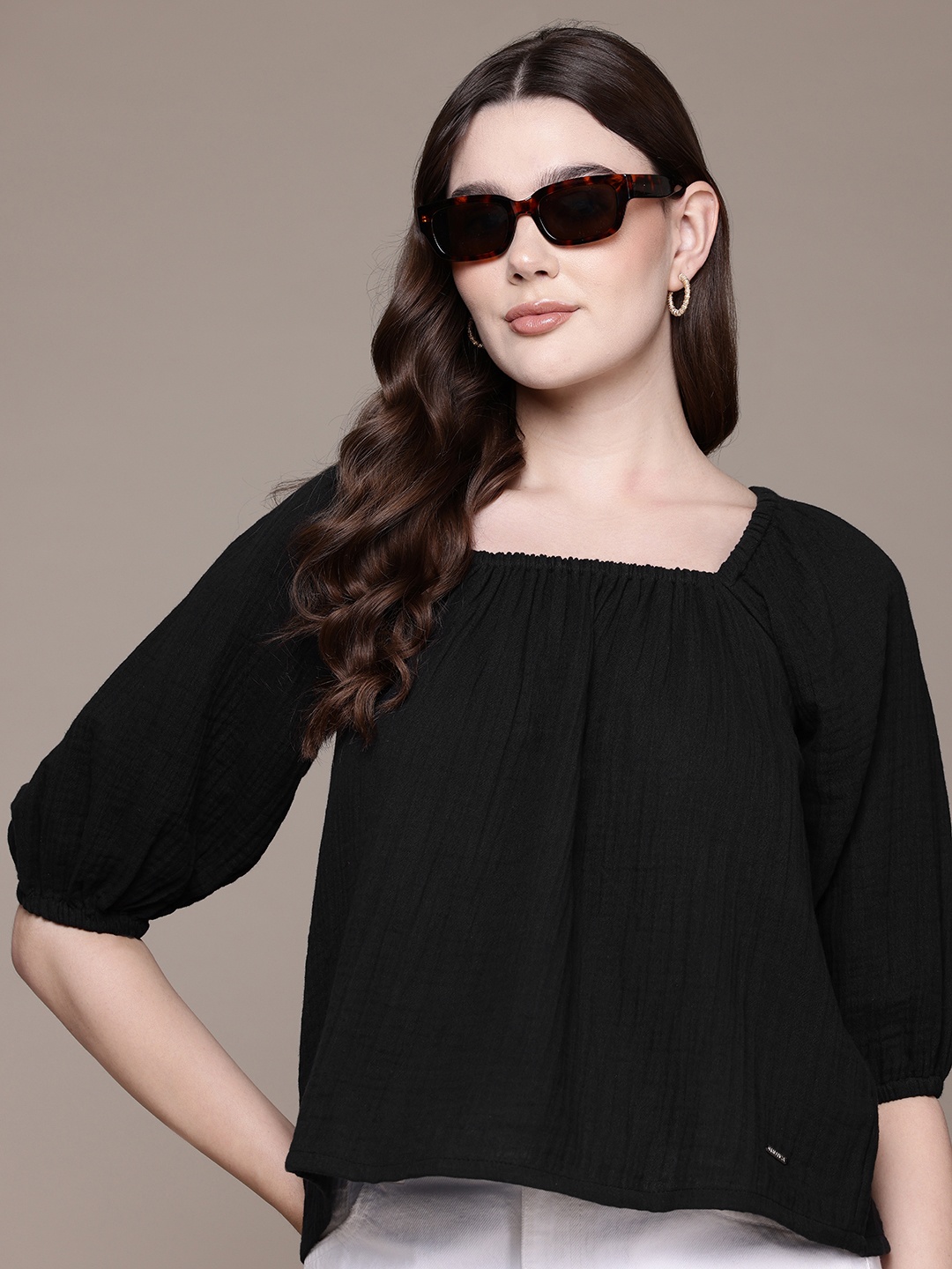 

Nautica Crinkled Pure Cotton Top, Black