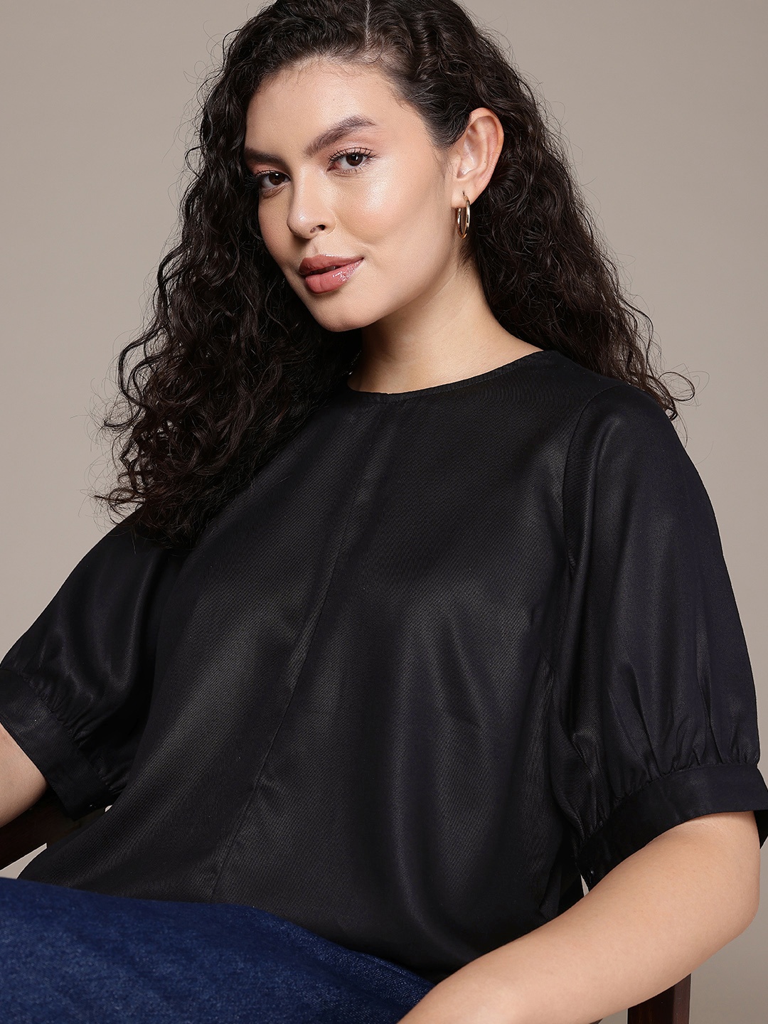 

Nautica Raglan Puff Sleeve Top, Black