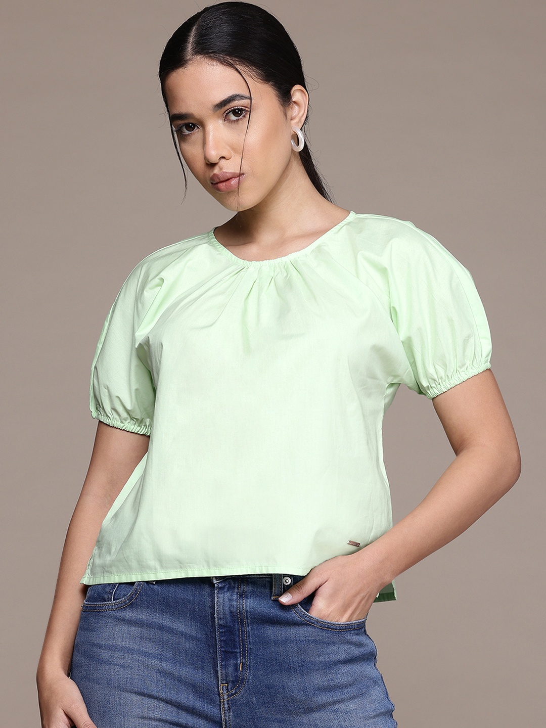 

Nautica Puff Sleeve Cotton Top, Green