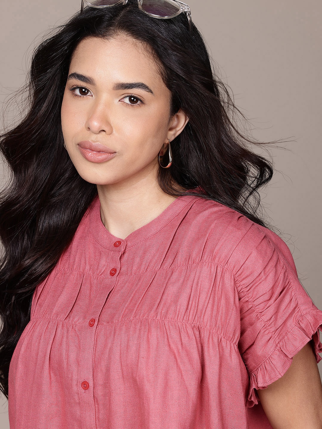 

Nautica Extended Sleeves Pleated Detail Casual Shirt, Pink