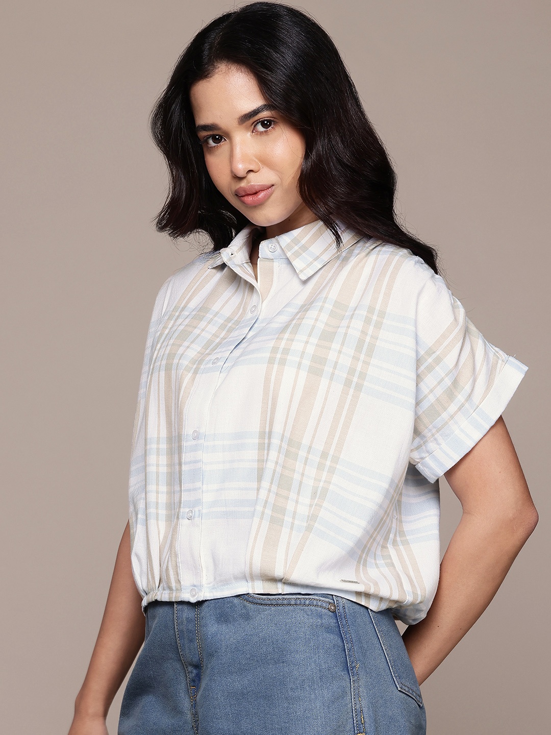 

Nautica Checked Extended Sleeves Cotton Shirt, Blue