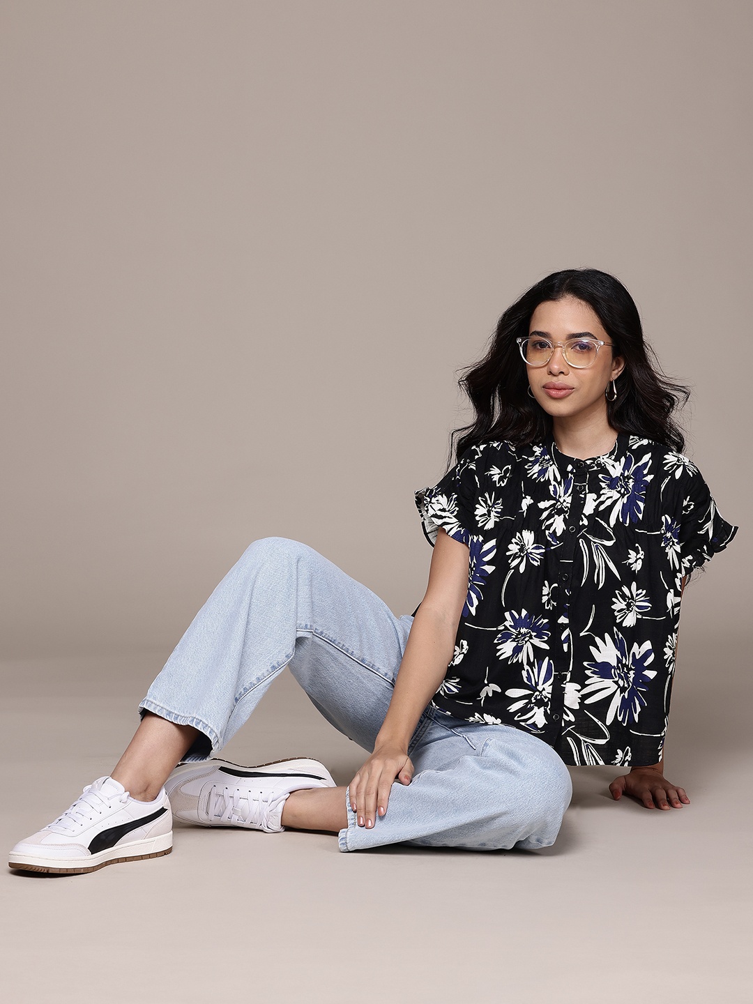 

Nautica Floral Print Extended Sleeves Casual Shirt, Black