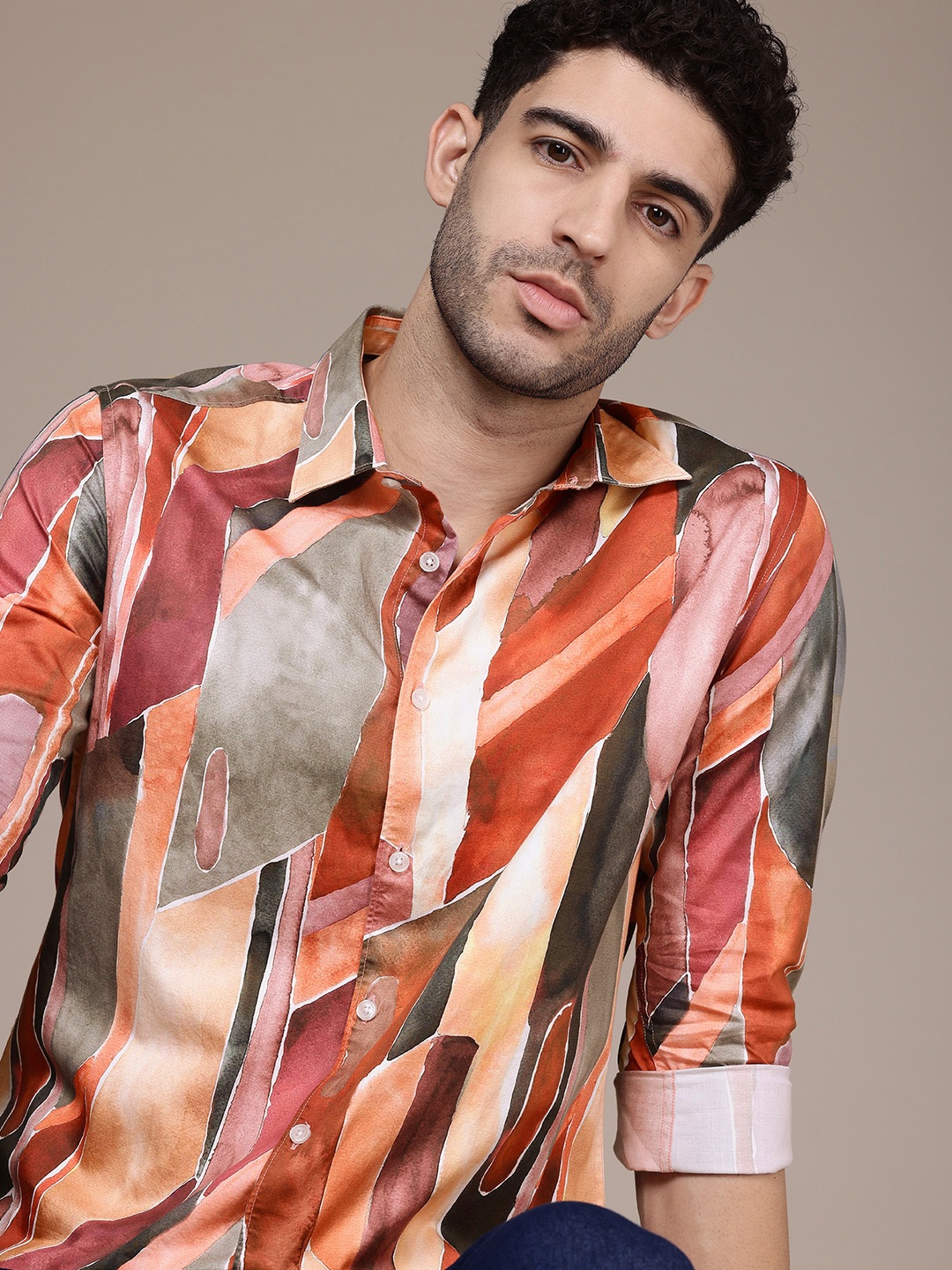 

French Connection Slim Fit Abstract Printed Pure Cotton Casual Shirt, Multi