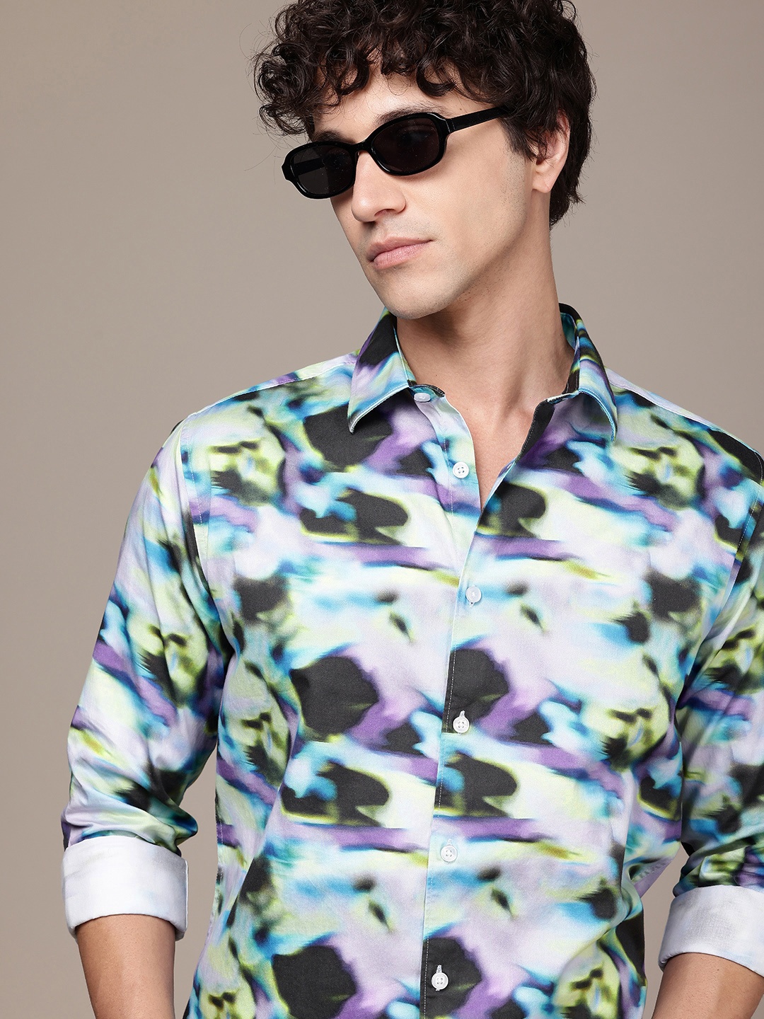 

French Connection Slim Fit Opaque Abstract Printed Pure Cotton Casual Shirt, Multi