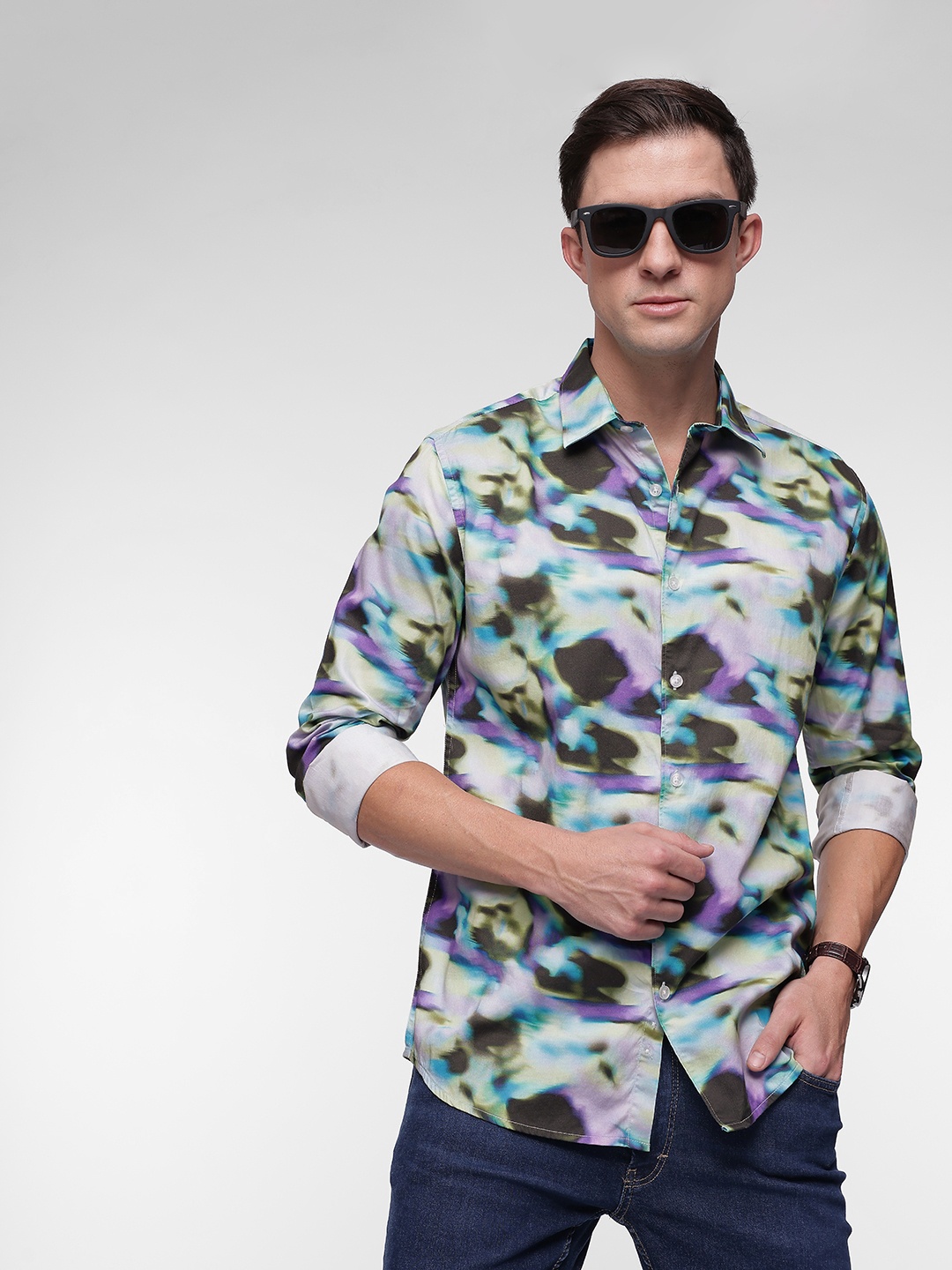 

French Connection Pure Cotton Slim Fit Abstract Printed Casual Shirt, Multi