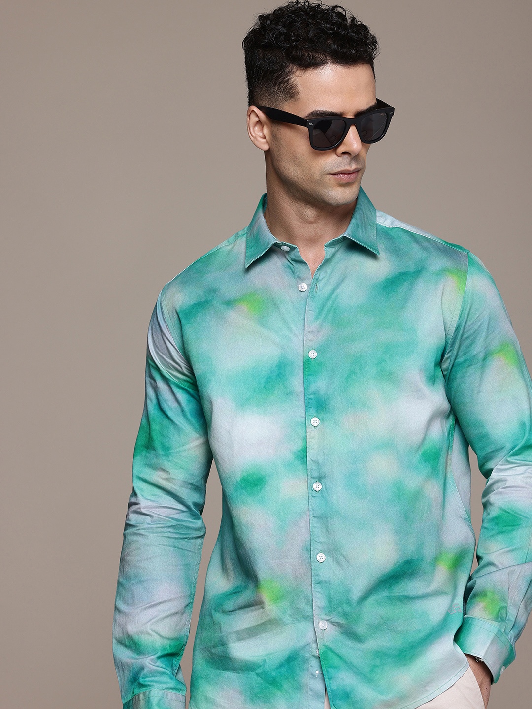 

French Connection Slim Fit Dyed Pure Cotton Casual Shirt, Green