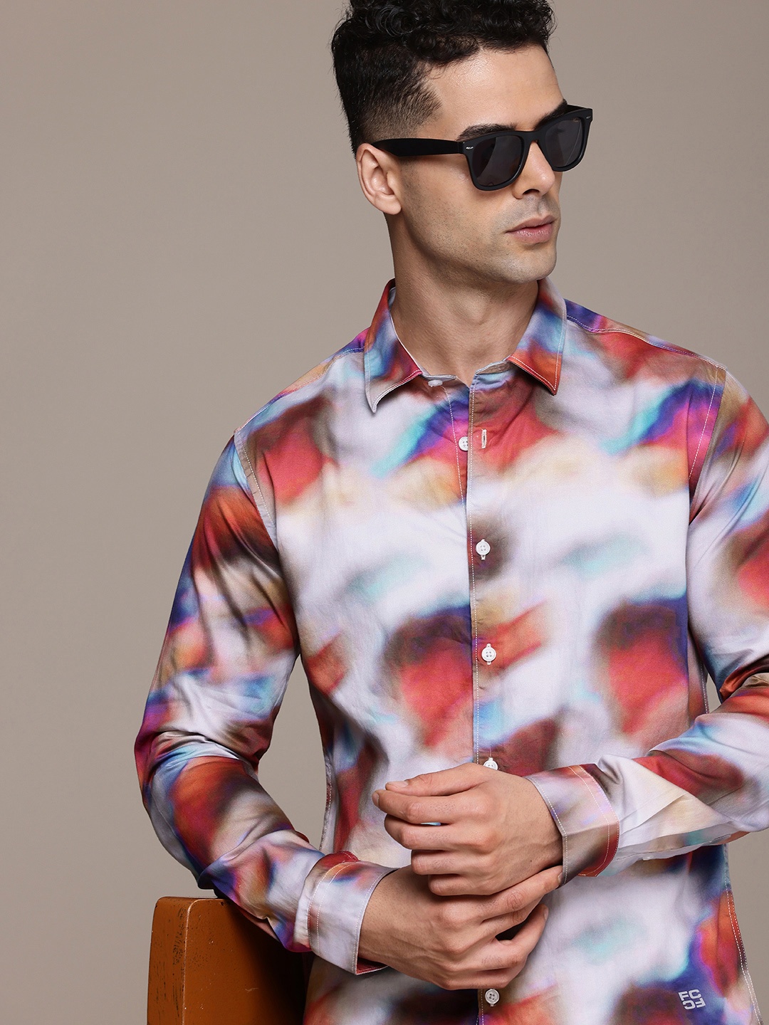 

French Connection Slim Fit Abstract Printed Pure Cotton Casual Shirt, Grey