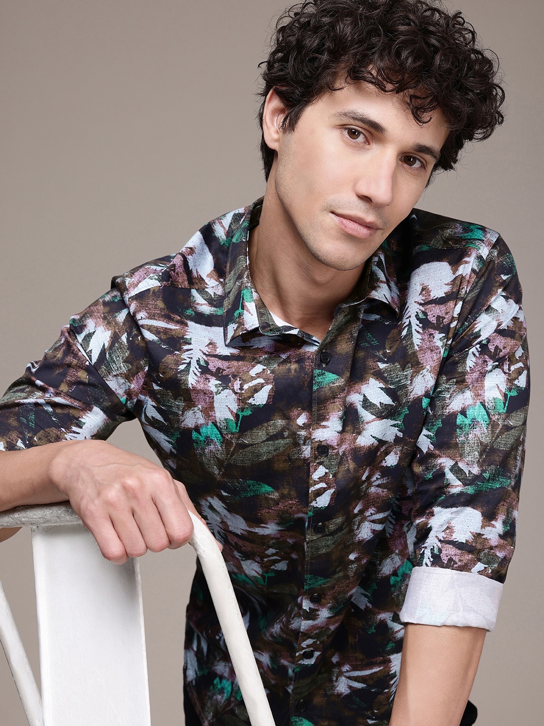 

French Connection Slim Fit Abstract Printed Pure Cotton Casual Shirt, Multi