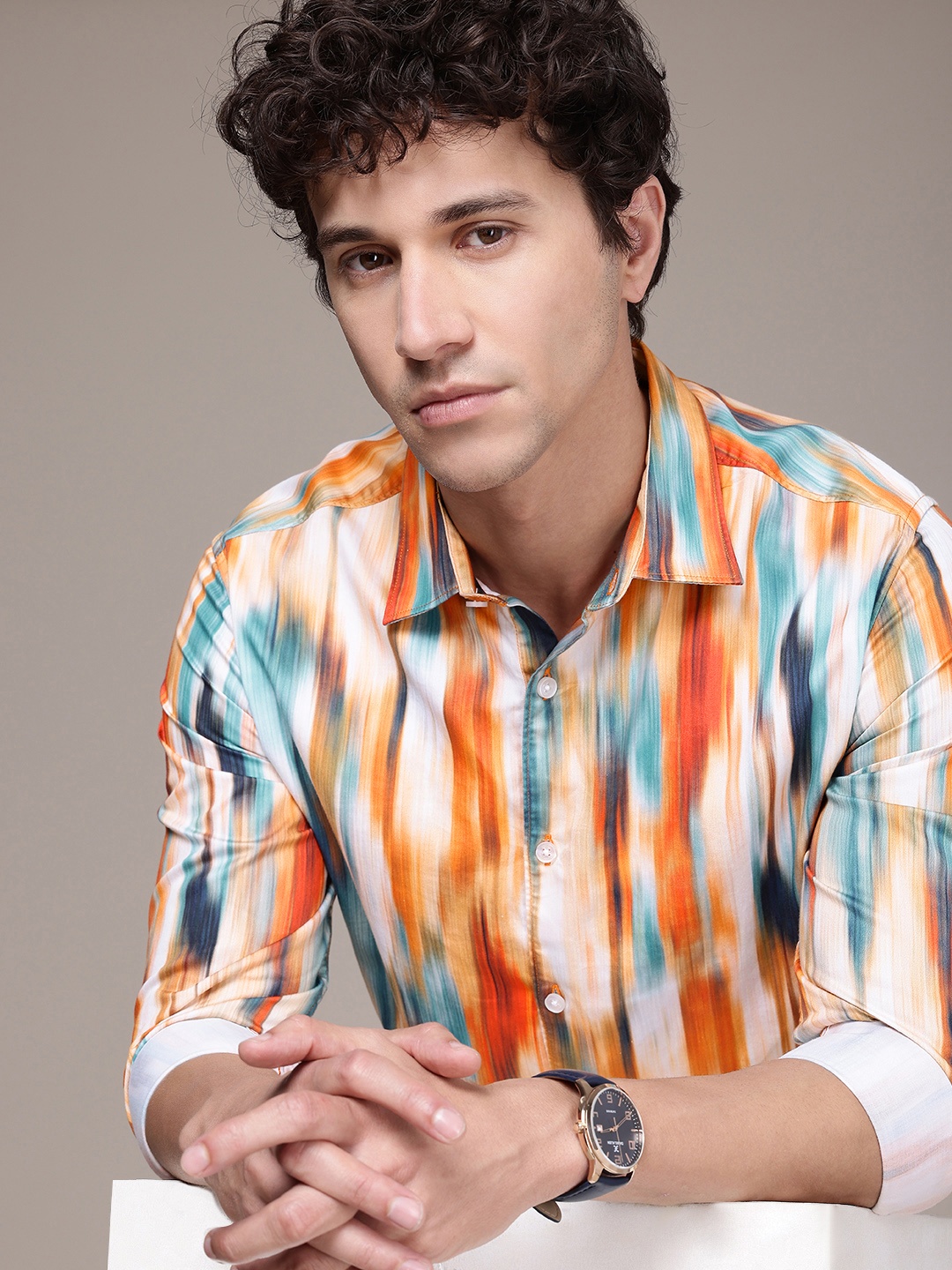 

French Connection Slim Fit Abstract Printed Pure Cotton Casual Shirt, Multi