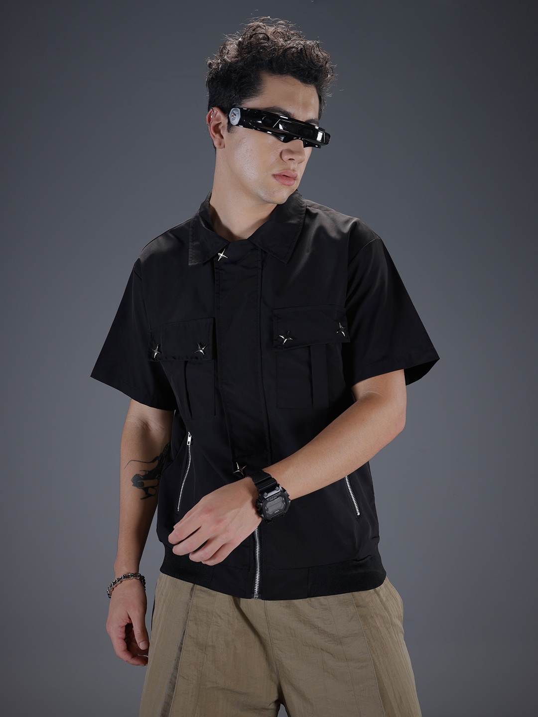 

SOKO STREET Relaxed Fit Drop-Shoulder Sleeves Casual Shirt, Black