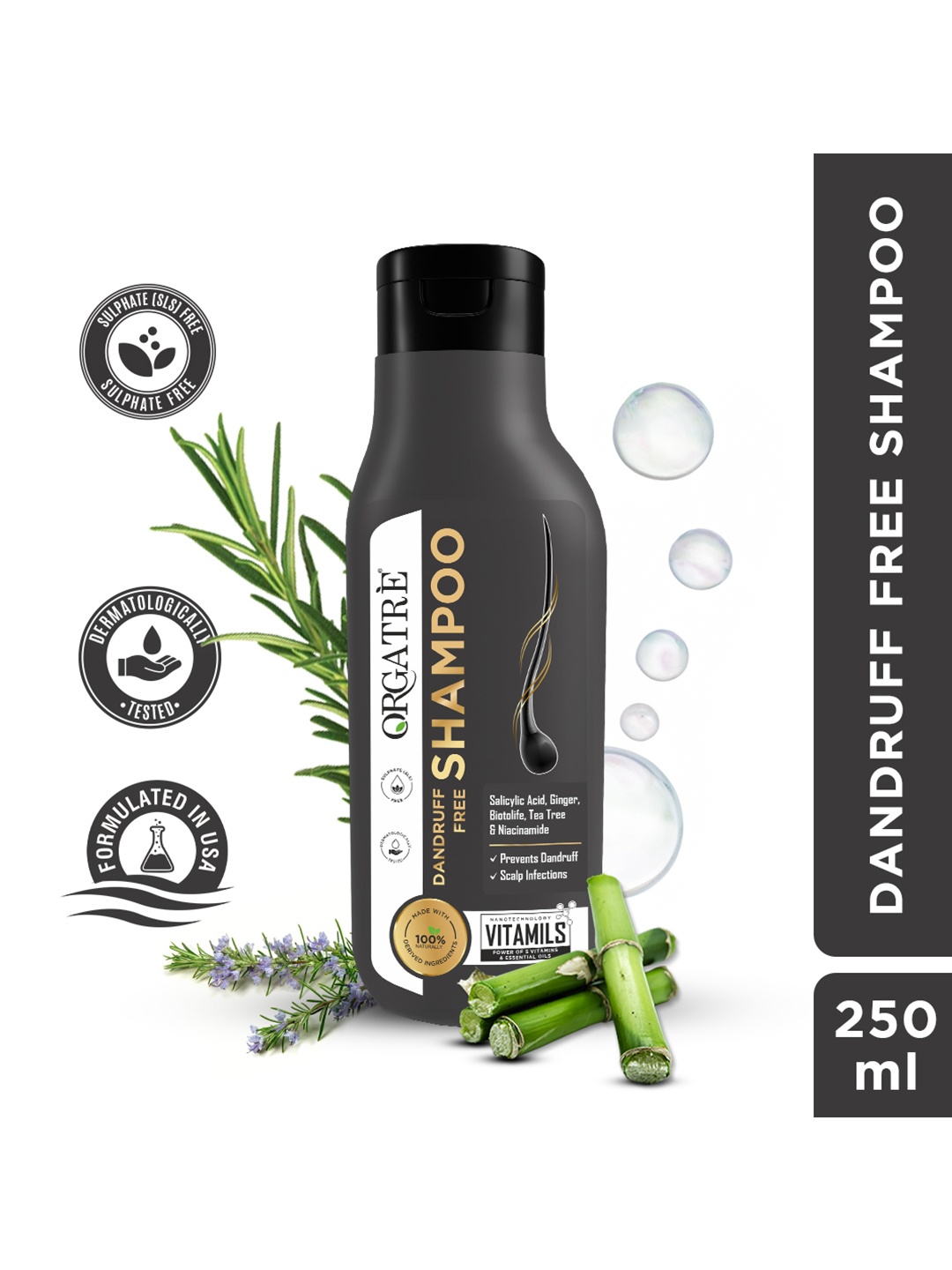 

Orgatre Dandruff Free Bamboo Vinegar & Tea Tree Oil Shampoo- 250ml, Black