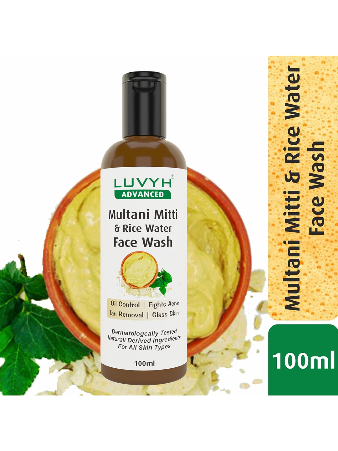 

LUVYH Advanced Multani Mitti & Rice Water Face Wash- 100Ml, Yellow
