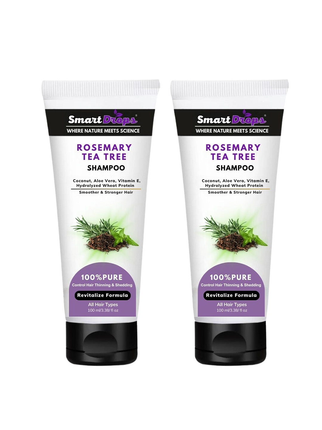 

Smartdrops Set Of 2 Rosemary Tea Tree Shampoo 100Ml Each, White