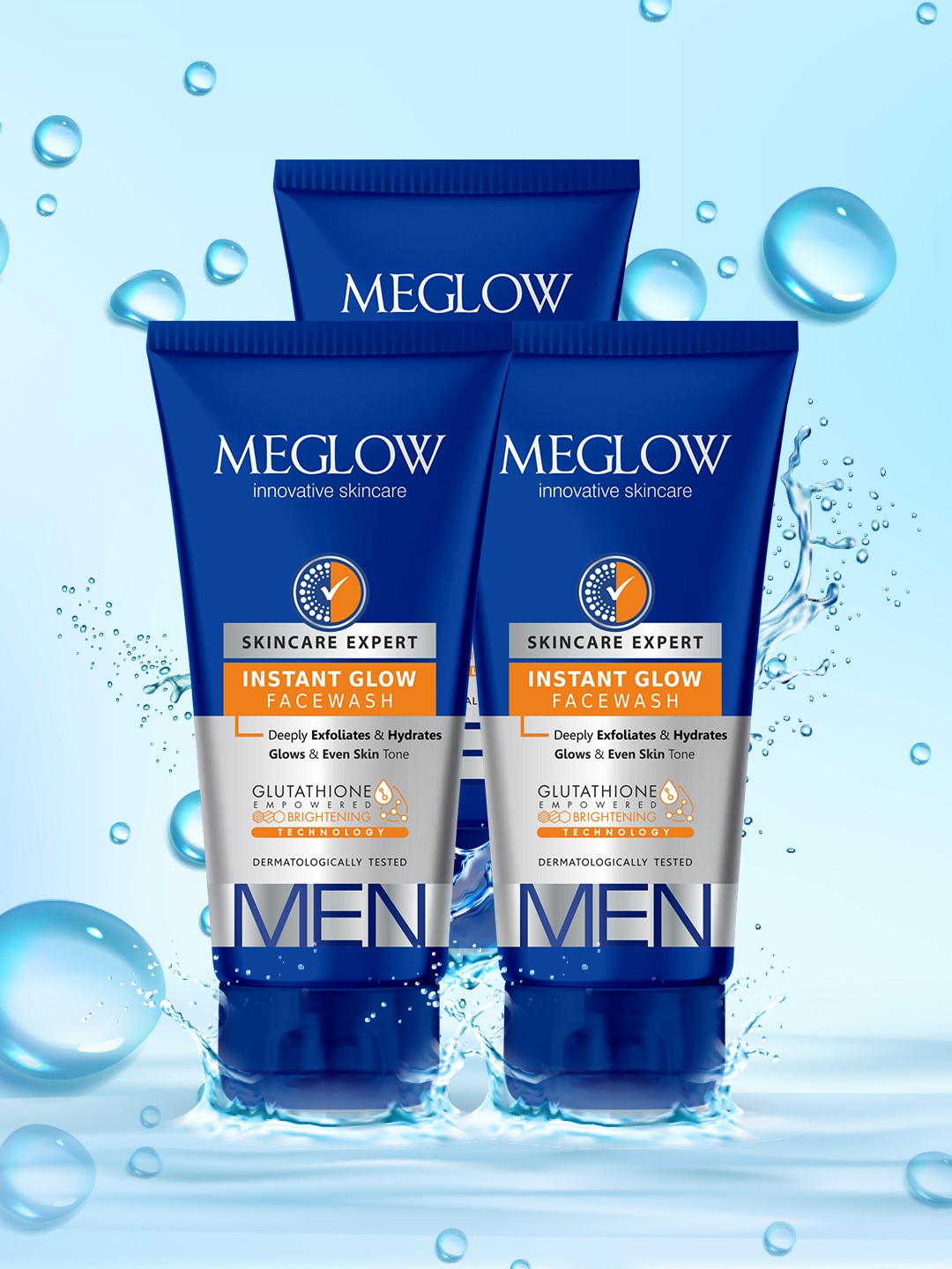 

MEGLOW Set Of 3 Men Instant Glow Face Wash 70G Each, Blue
