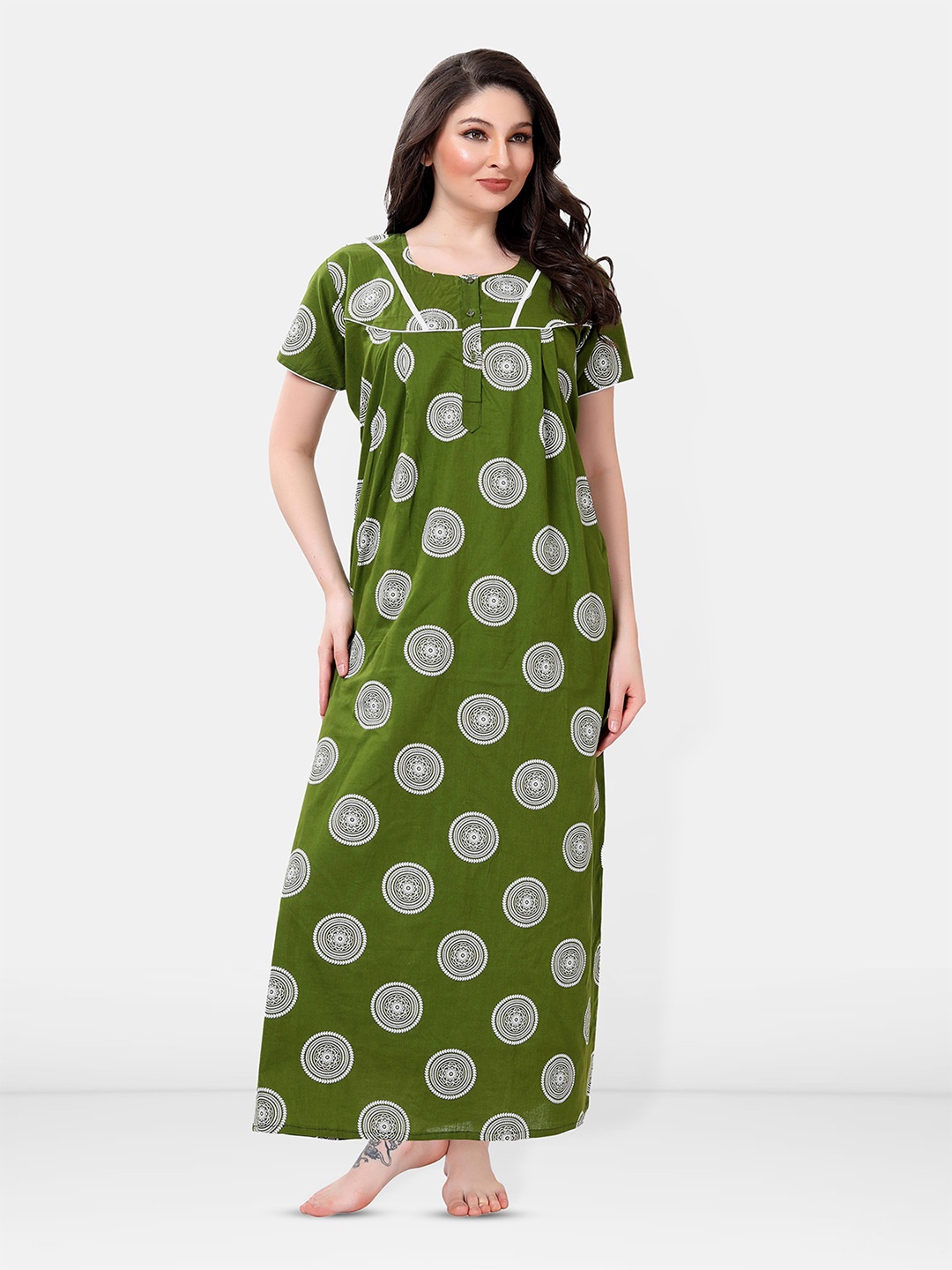 

Be You Printed Cotton Maxi Nightdress, Green