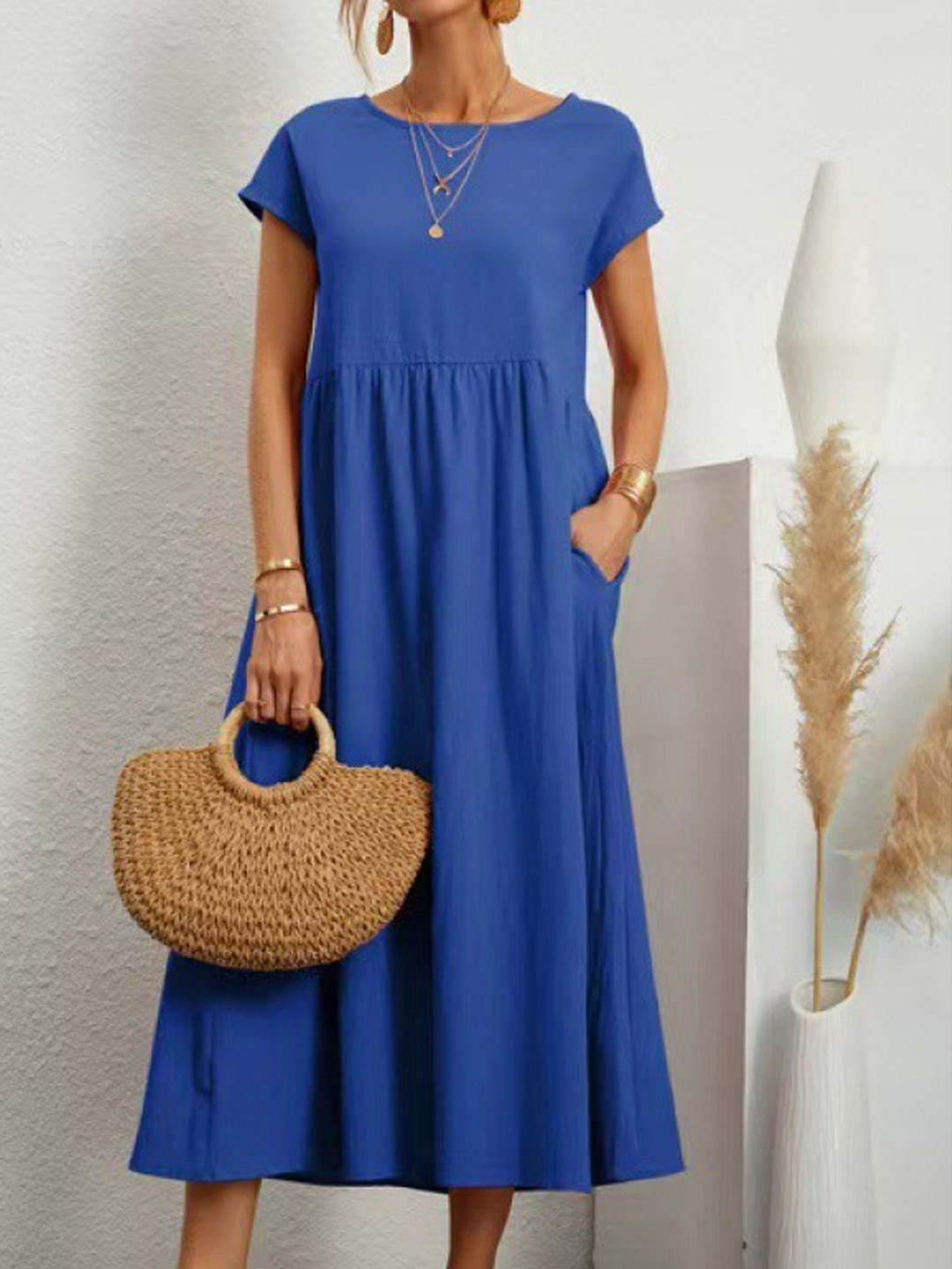 

StyleCast Women V-Neck Puff Sleeves Maxi Dress, Blue
