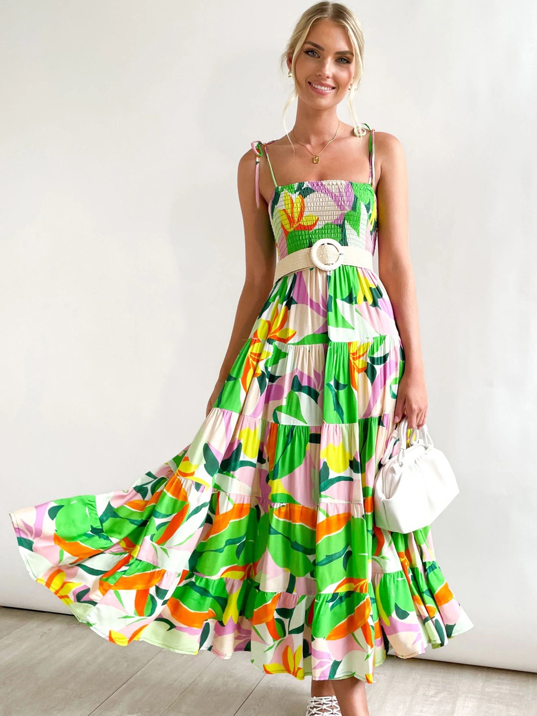 

StyleCast Sleeveless Tiered Fit and Flare Maxi Dress, Orange