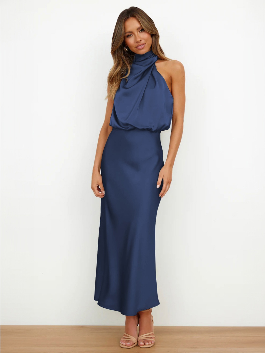 

StyleCast Boat Neck Georgette Pleated Maxi Dress, Blue