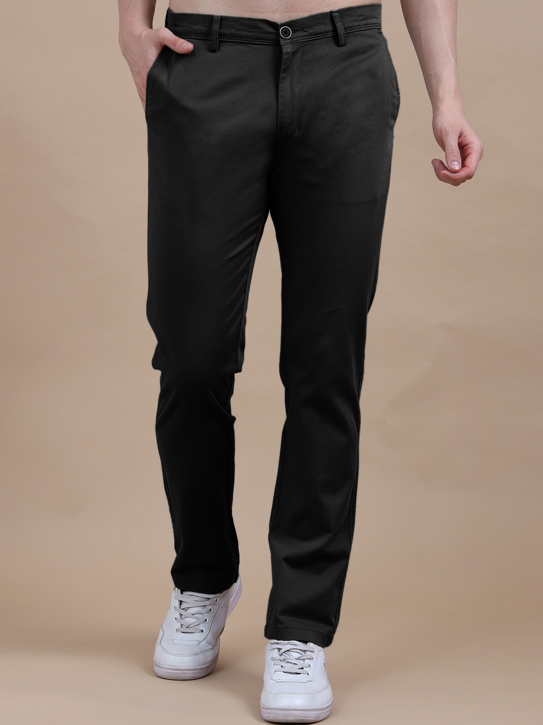 

MIRAAN Men Regular Fit Chinos Trousers, Black